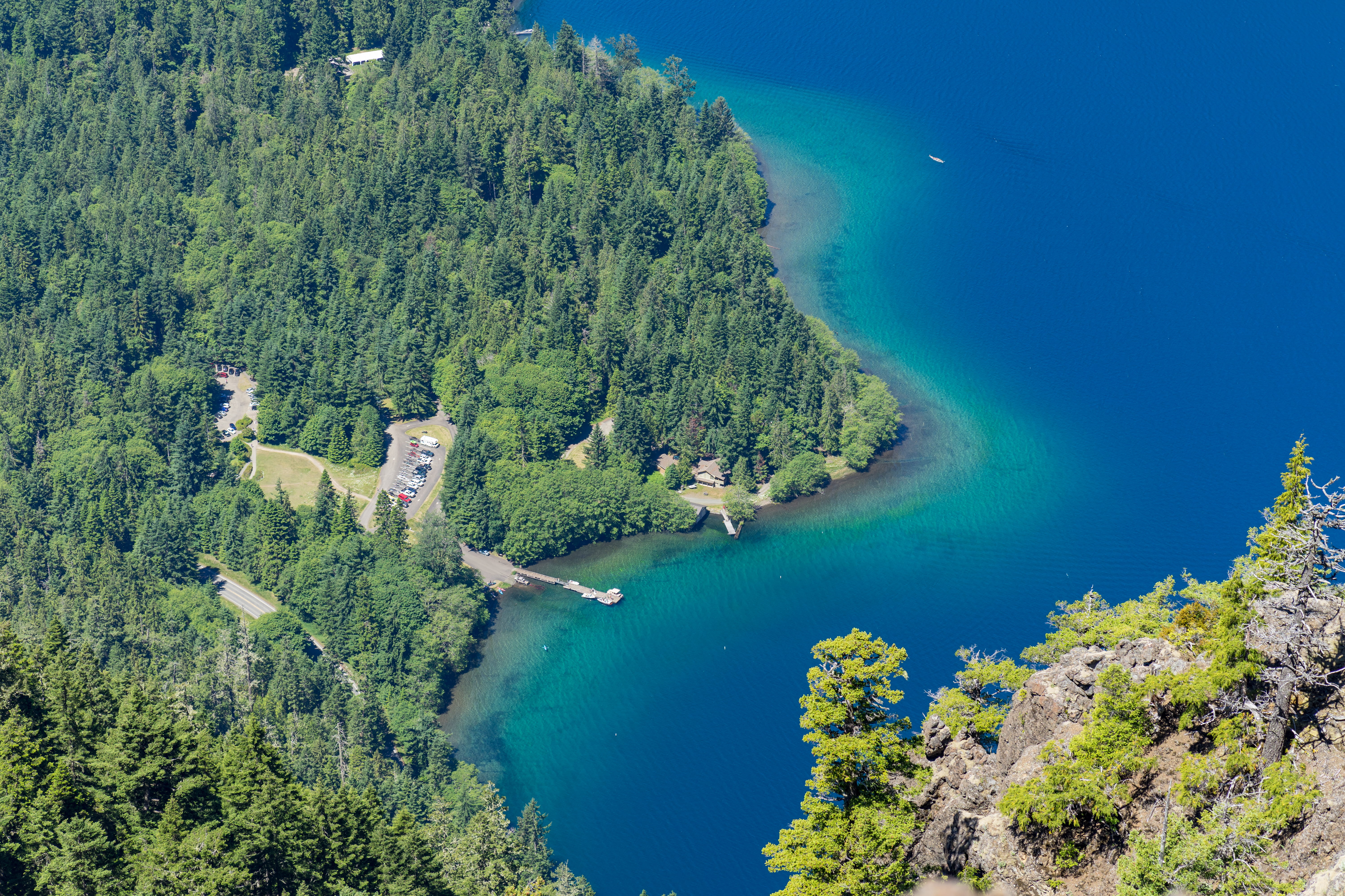 pnw, 5K, pine tree, day, plant, land, sea, view, sports, tranquility, aerial view, lake, coniferous tree, travel destinations, blue, turquoise colored, HD Wallpaper