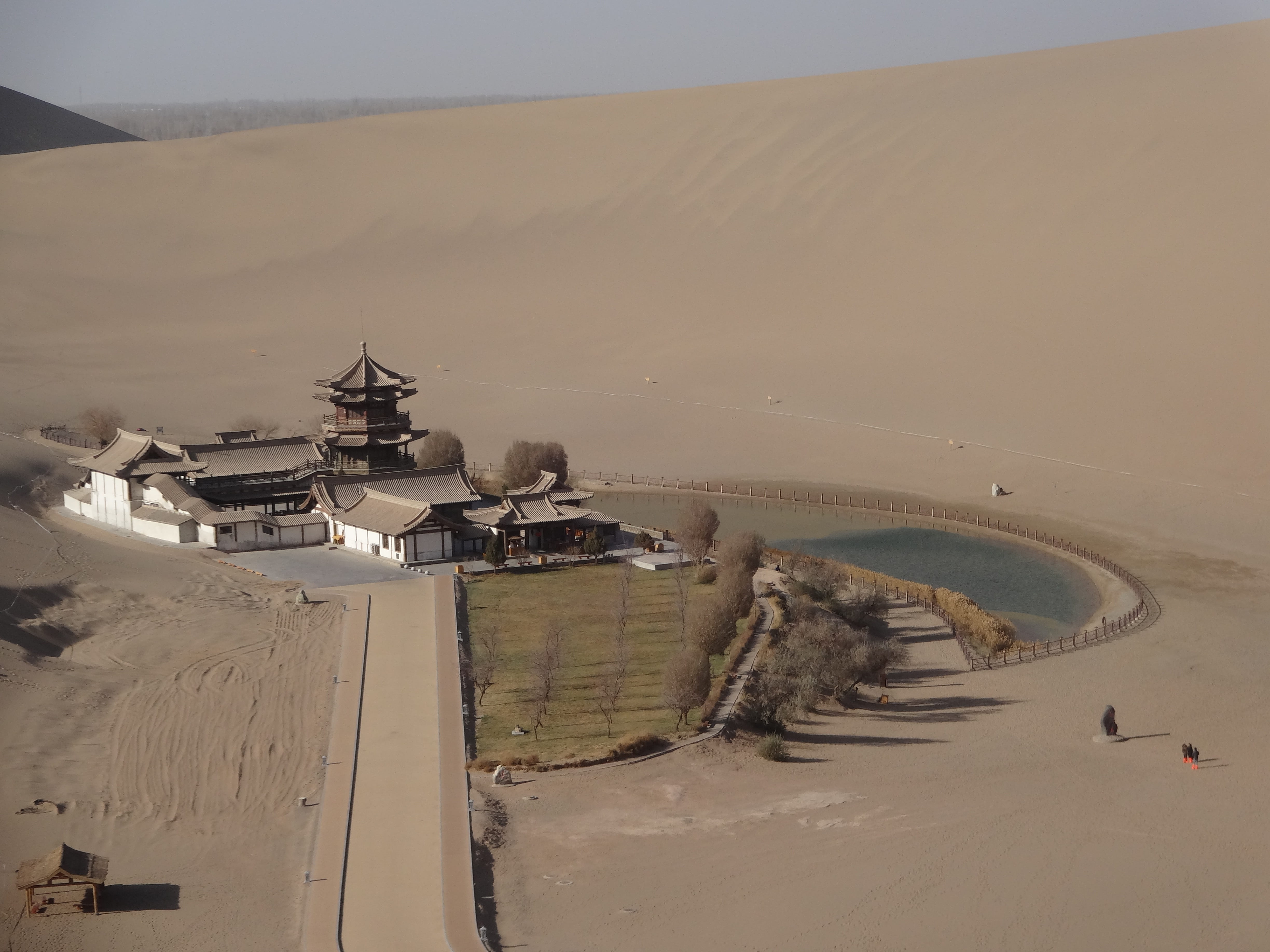 scenics - nature, sky, building, the past, dunhuang, nature, crescent lake, tourism, no people, desert, mountain, architecture, beauty in nature, environment, HD Wallpaper