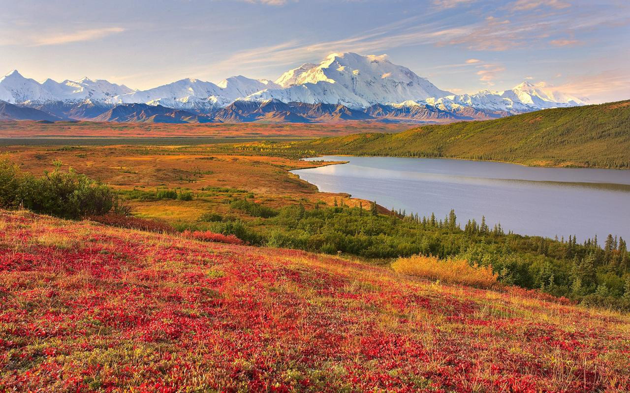 states, widescreen, hd, united, desktop, white, landscape, lake, snow, park, mountains, blue, 2K, national, clouds, beautiful, alaska, denali, HD Wallpaper