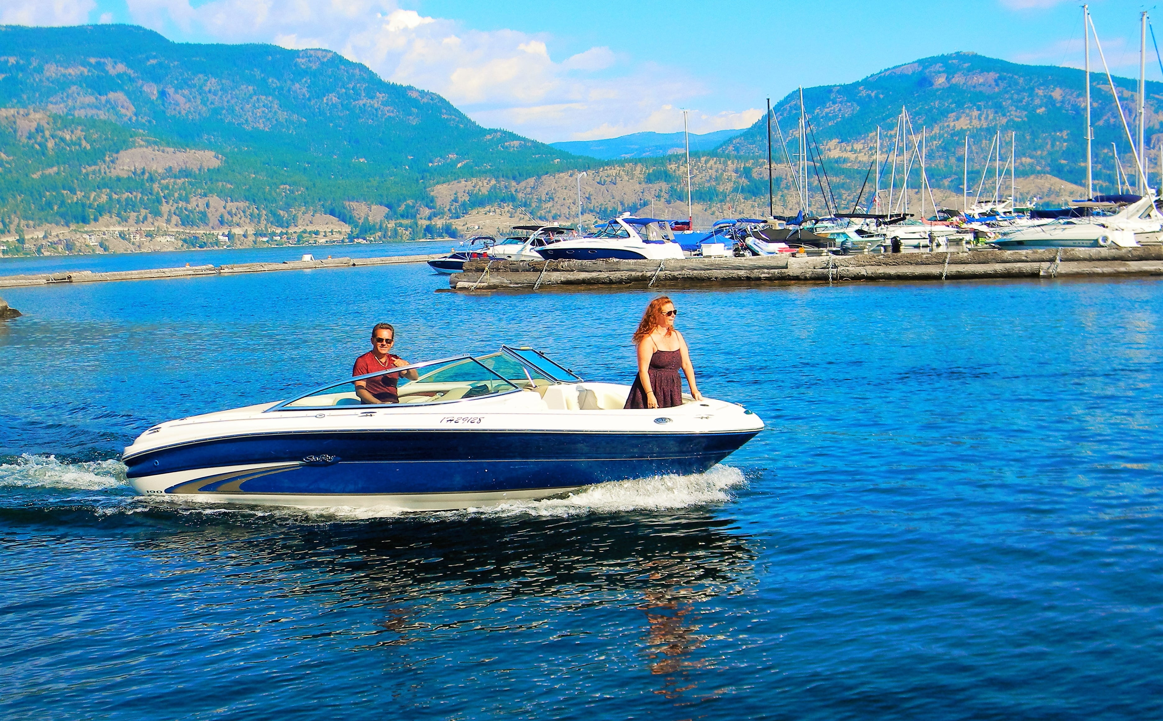 day, yacht, okanagan, tourism, boat, mountain range, harbor, lifestyle, sky, summer vacation, nature, sailboat, vacation, beach, happy, nautical Vessel, HD Wallpaper