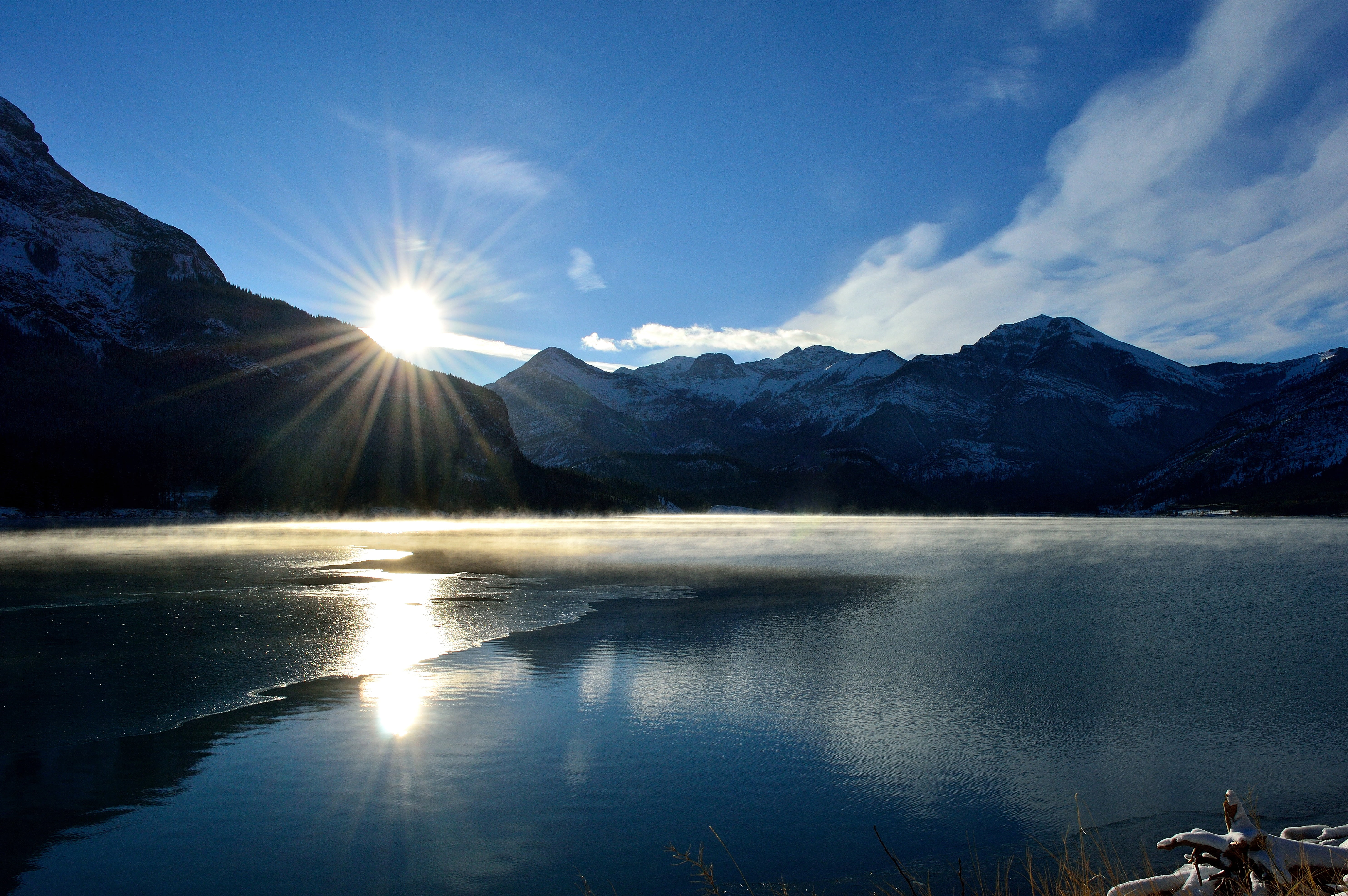 mountain, tranquility, photo, landscape, canada, rocky, cold, reflection, mountain Range, sun, scenics - nature, 5K, gray, tranquil scene, beauty in nature, HD Wallpaper