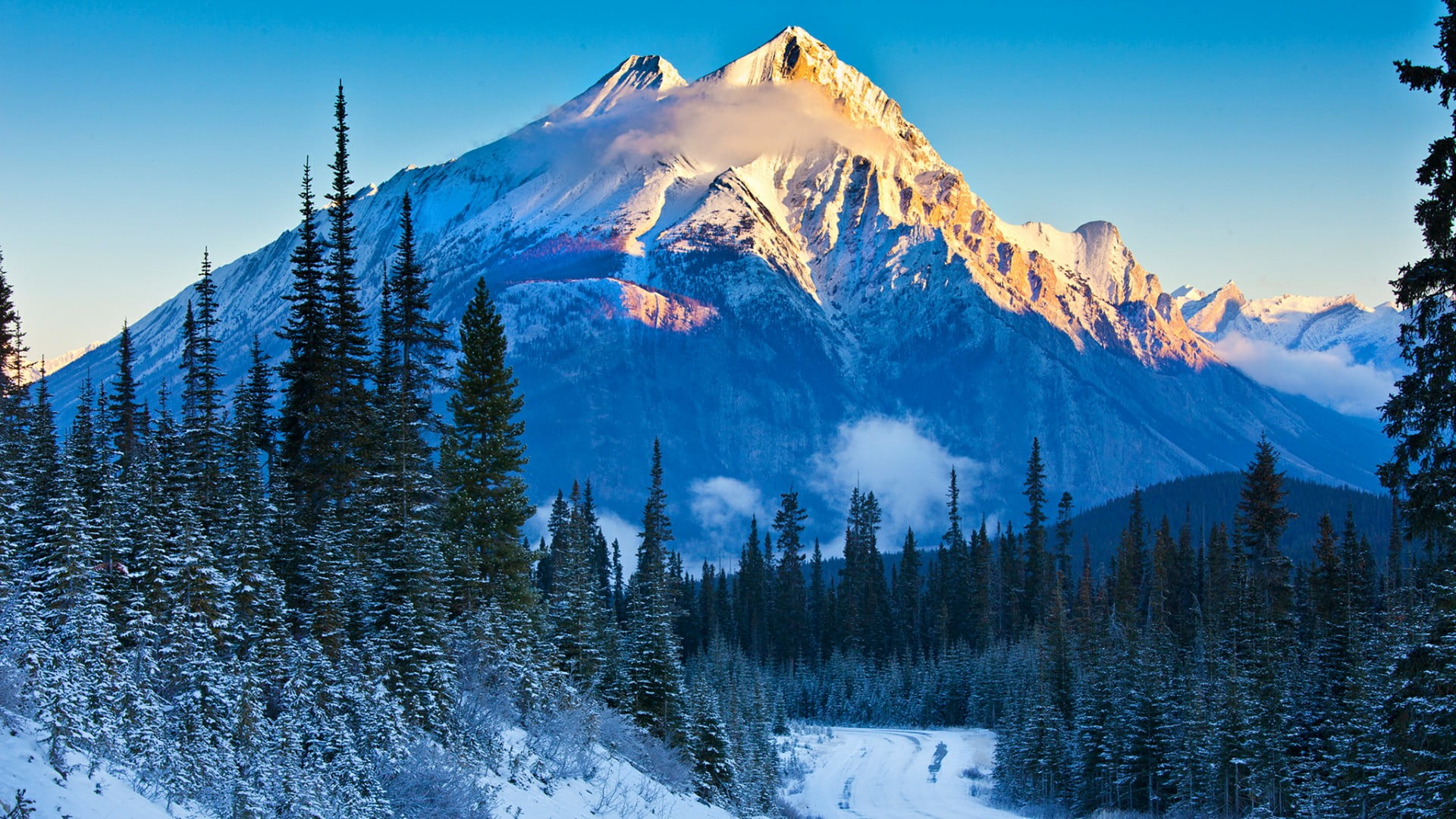 formation, environment, alberta, ridge, tranquil scene, pine tree, tree, snowcapped mountain, kananaskis, mountain range, 1080P, sky, mountain, canada, HD Wallpaper