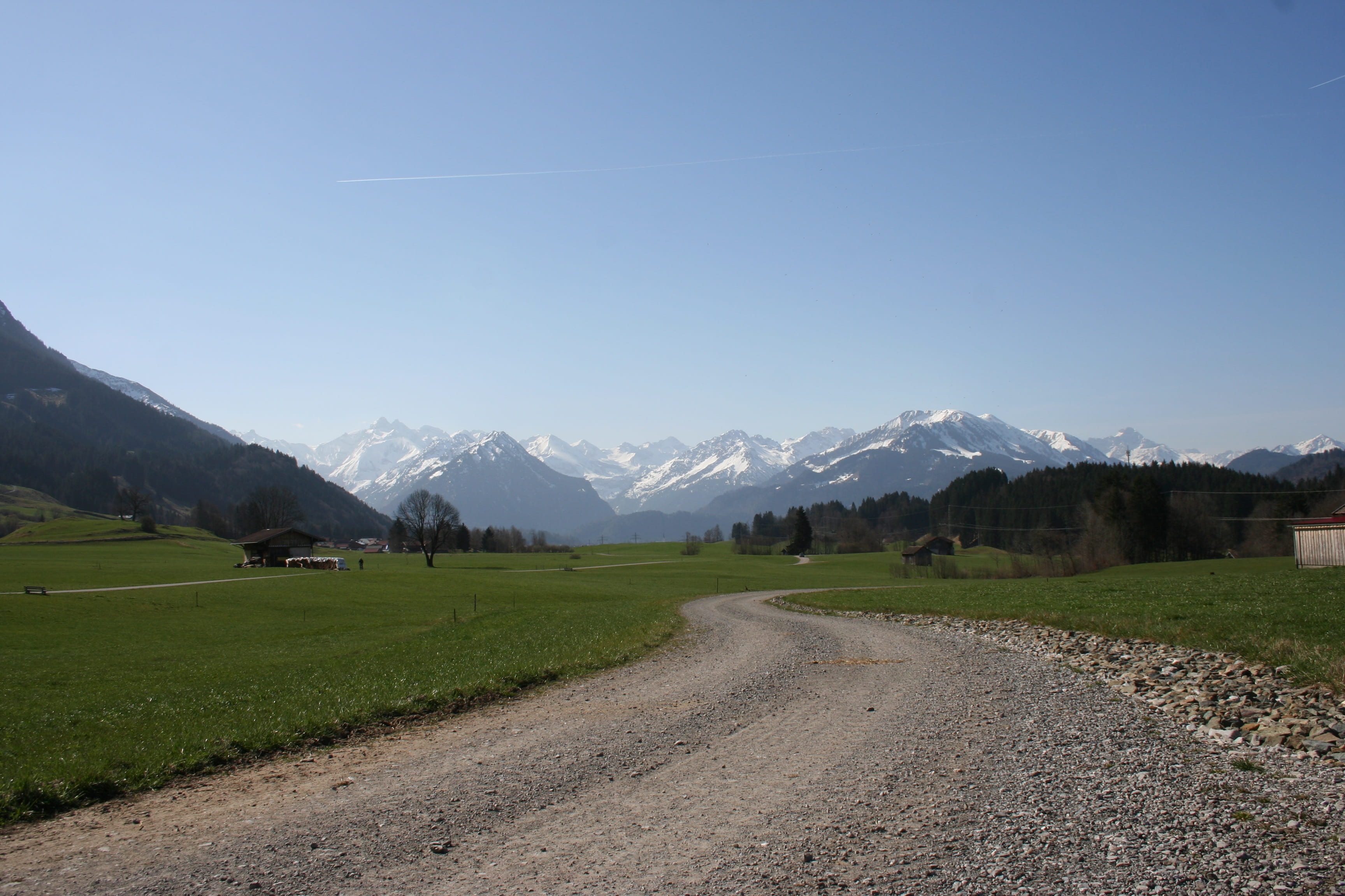 road, grass, mountain, plant, mountain range, bavaria, mountains, panorama, tranquil scene, outdoors, beauty in nature, direction, allgäu alps, tranquility, HD Wallpaper