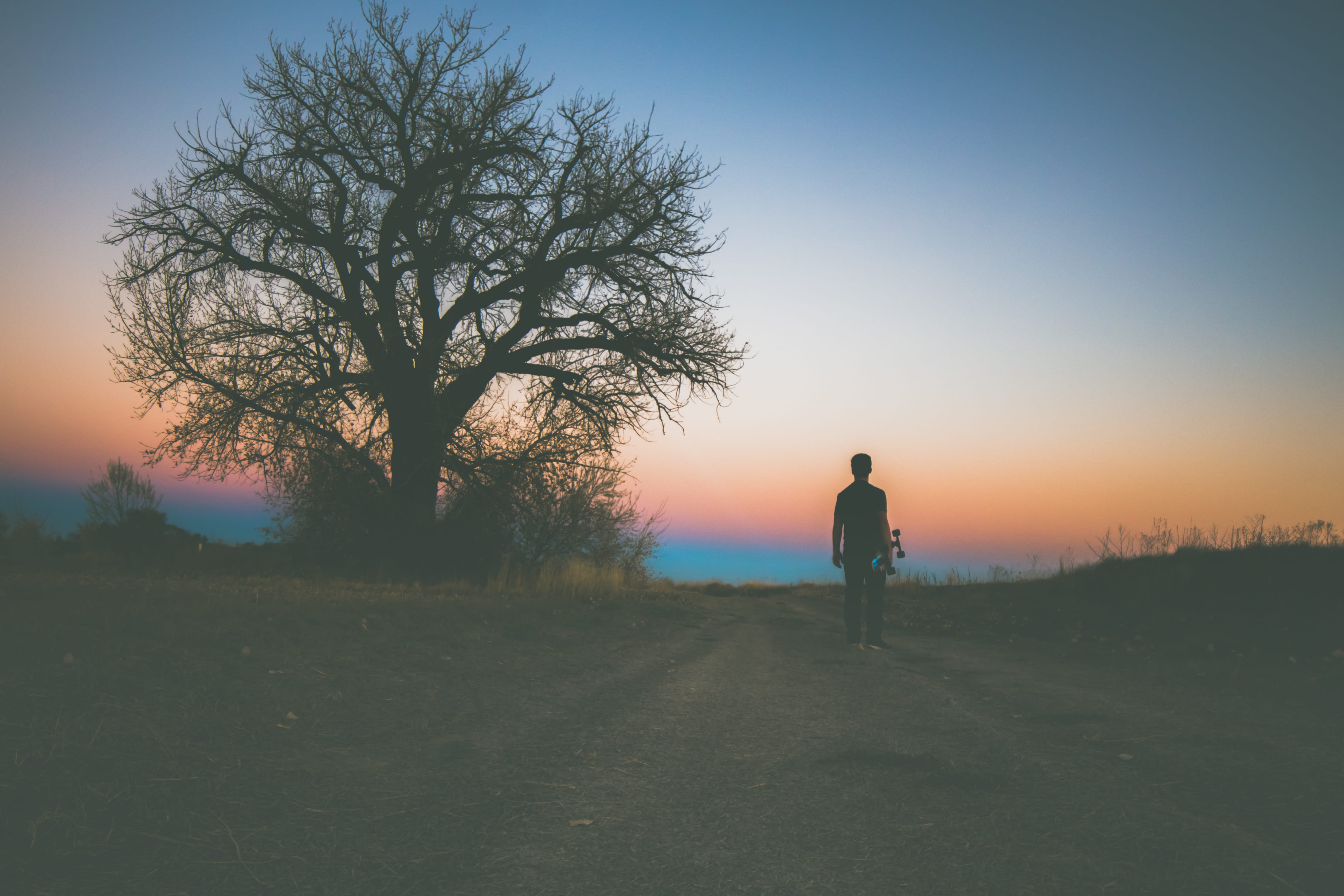 rokinon, emotion, feel, 4K, alone, beauty in nature, outdoors, real people, vibe, portraiture, land, landscape, rear view, tree, path, standing, cloud, HD Wallpaper