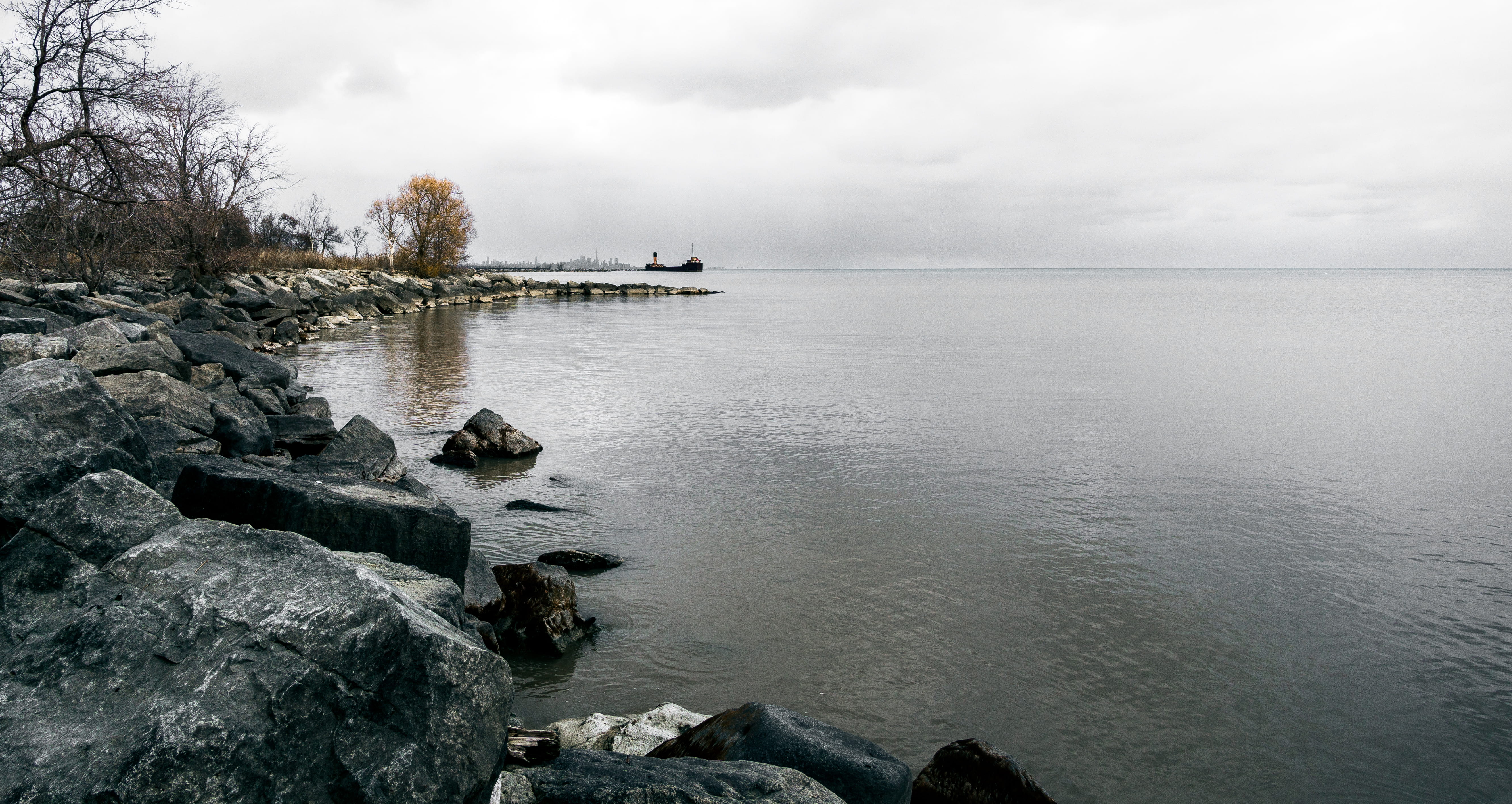 canada, lagoon, port credit, cloud - sky, scenics - nature, idyllic, solid, land, sea, mississauga, sky, day, water, horizon, trees, 5K, tranquility, outdoors, HD Wallpaper