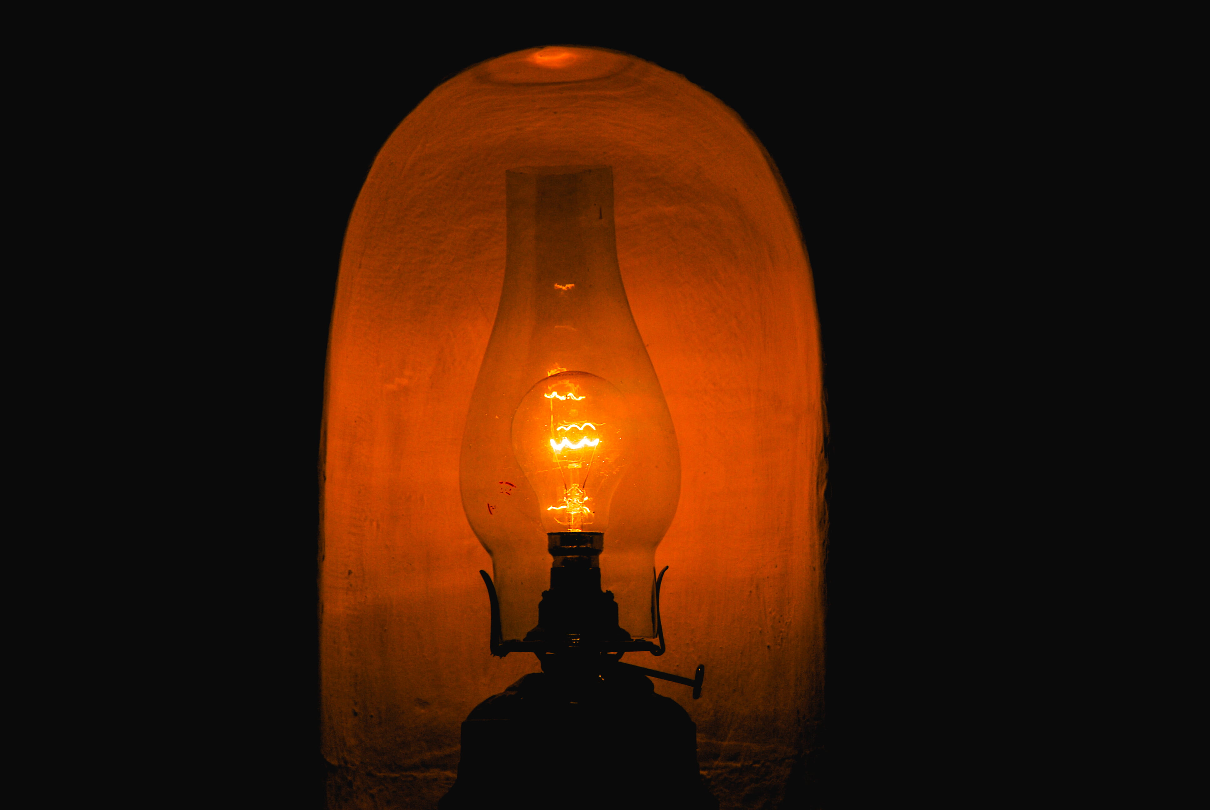 orange, black, no people, electricity, light, flame, fire, electric, lampshade, lantern, lamp, luminosity, 4K, glow, darkness, lighting equipment, filament, HD Wallpaper