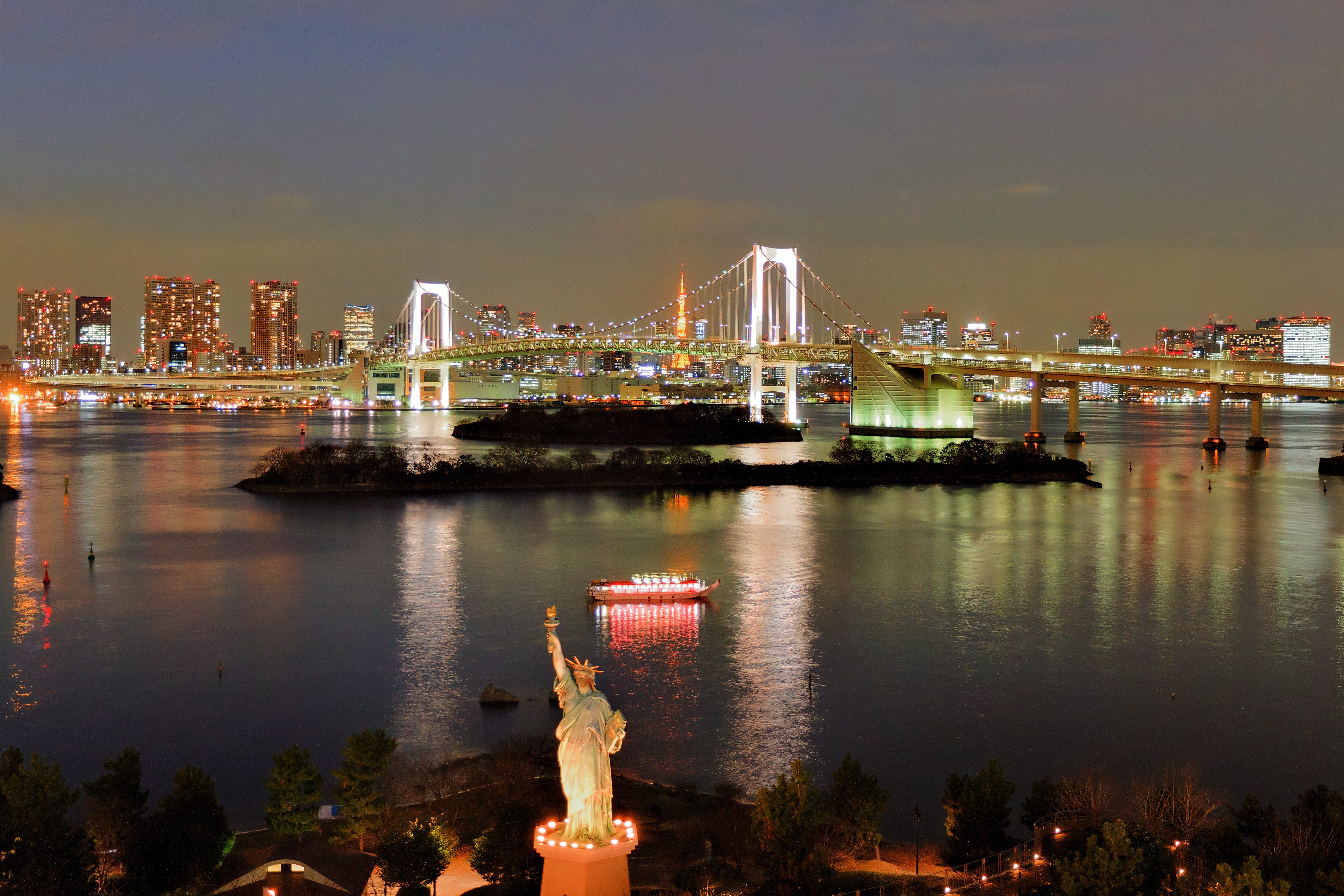 architecture, reflection, night, booked, cityscape, water, transportation, no people, travel destinations, tokyo, 4K, office building exterior, building exterior, HD Wallpaper