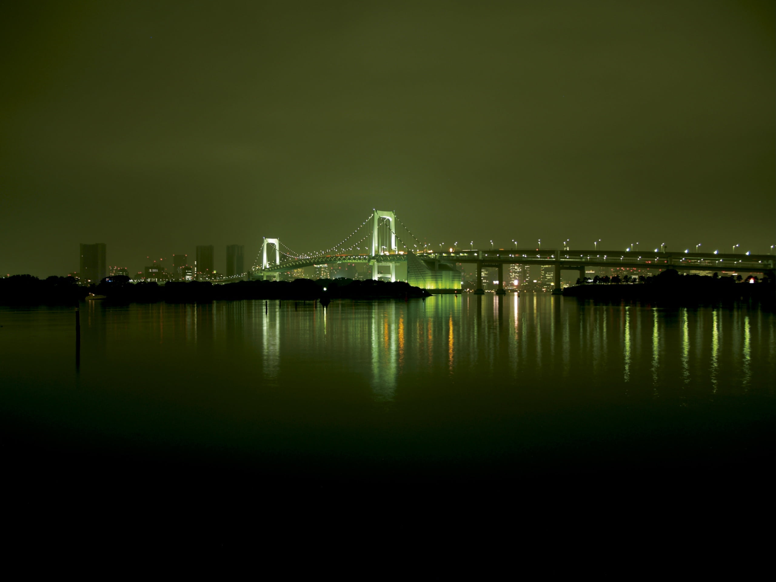 bay, no people, tokyo, reflection, illuminated, travel destinations, japan, city, transportation, waterfront, sky, water, 2K, bridge - man made structure, HD Wallpaper