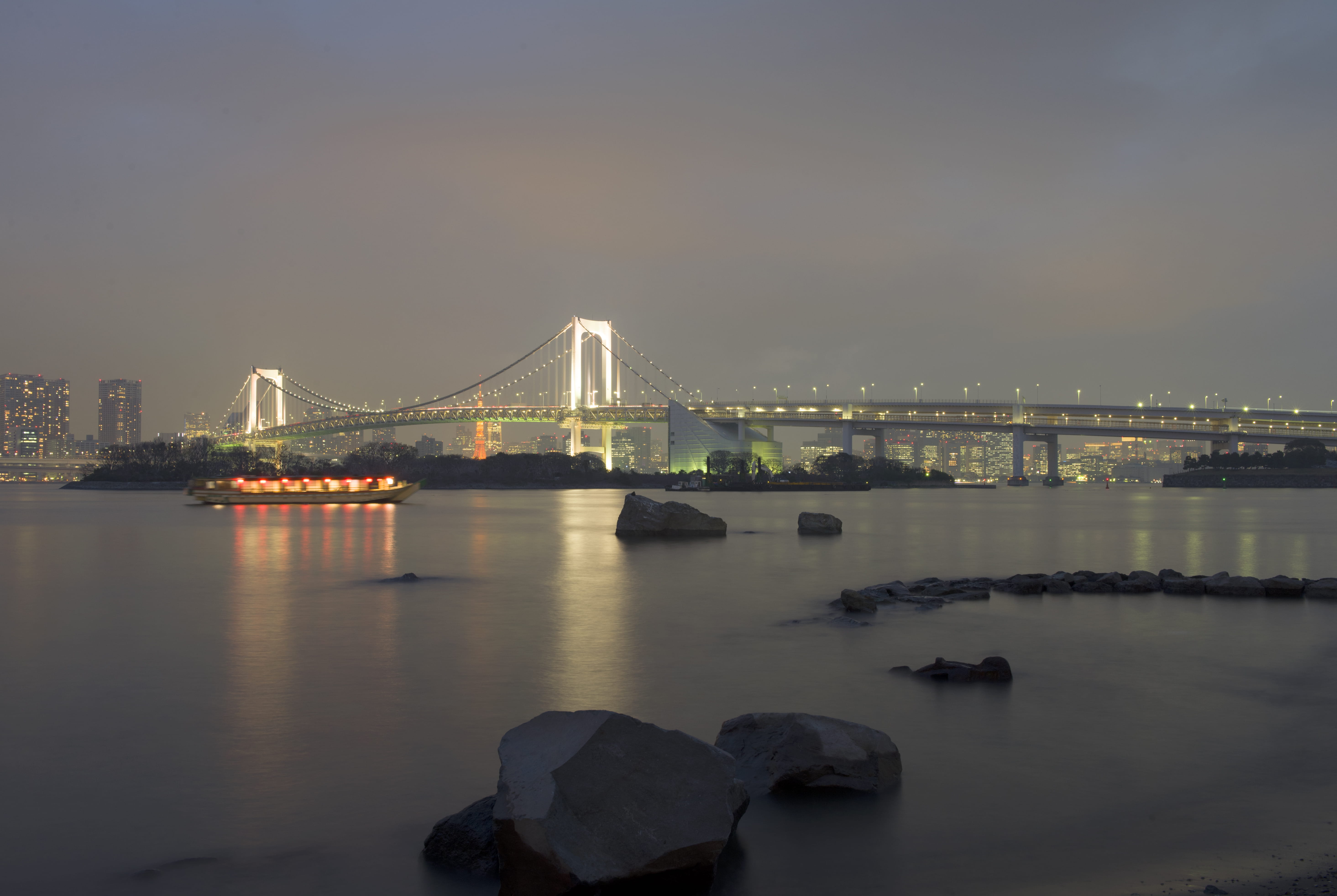 built structure, odaiba, tokyo, nature, no people, architecture, skyscraper, transportation, cityscape, travel, building exterior, sunset, sky, connection, HD Wallpaper