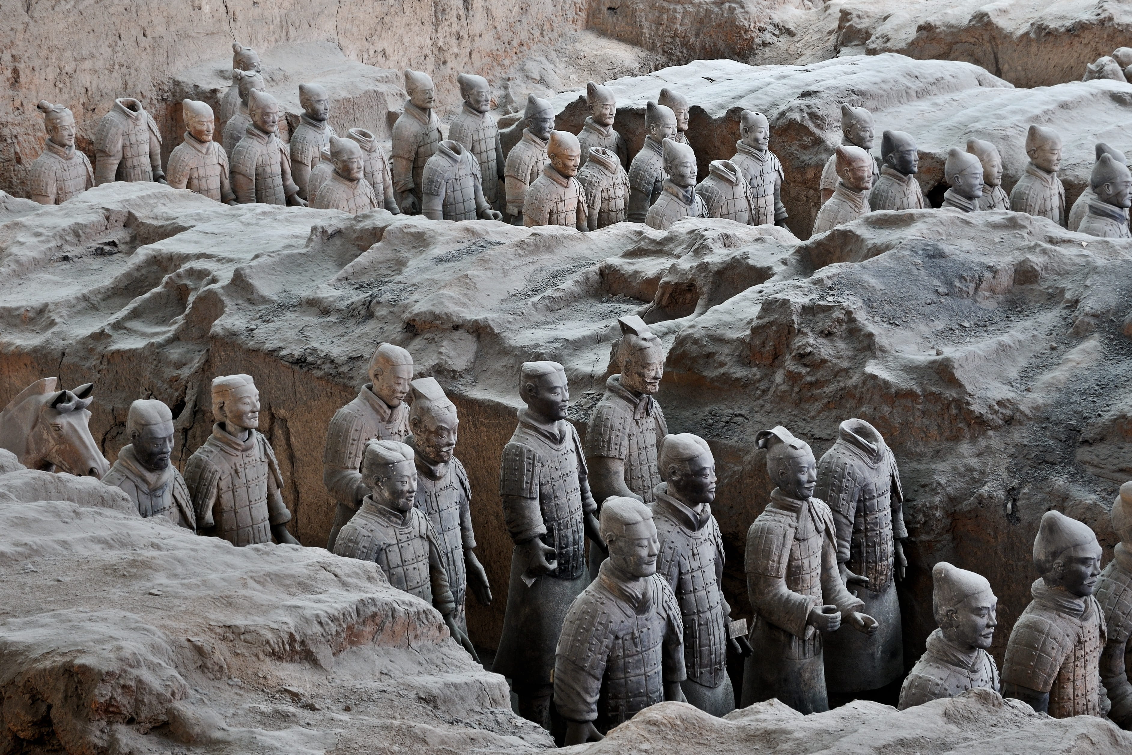 sculpture, china, travel, representation, tourism, rock formation, rock, day, 2K, soldier, xian, ancient, nature, history, statue, winter, rock - object, HD Wallpaper