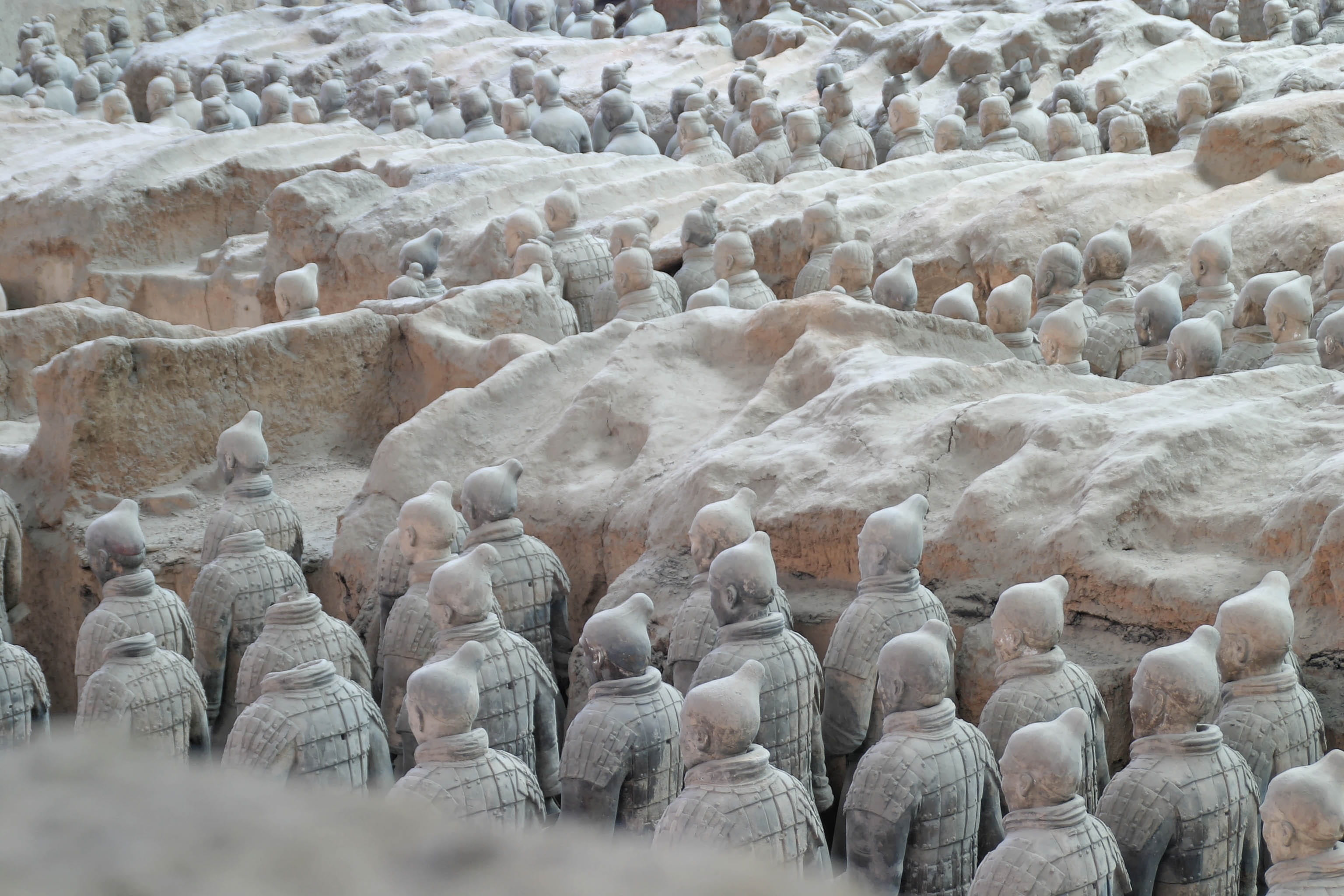 terracotta, rock - object, in a row, 2K, white color, abundance, solid, travel, large group of objects, outdoors, nature, winter, warrior, sculpture, no people, HD Wallpaper
