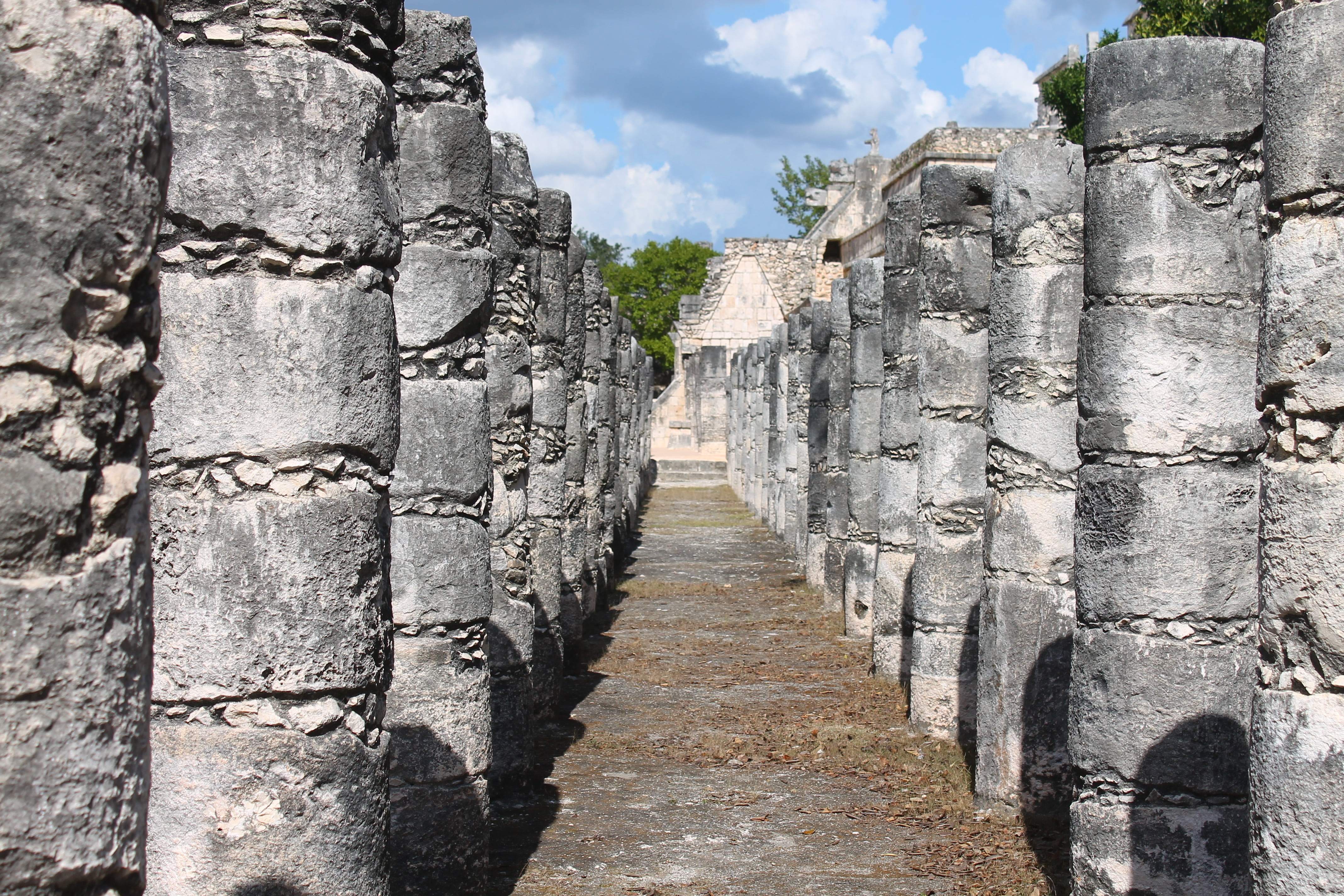 concrete, nature, sunlight, outdoors, stone wall, gray, diminishing perspective, sky, history, the way forward, 4K, pillars, solid, the past, travel destinations, HD Wallpaper