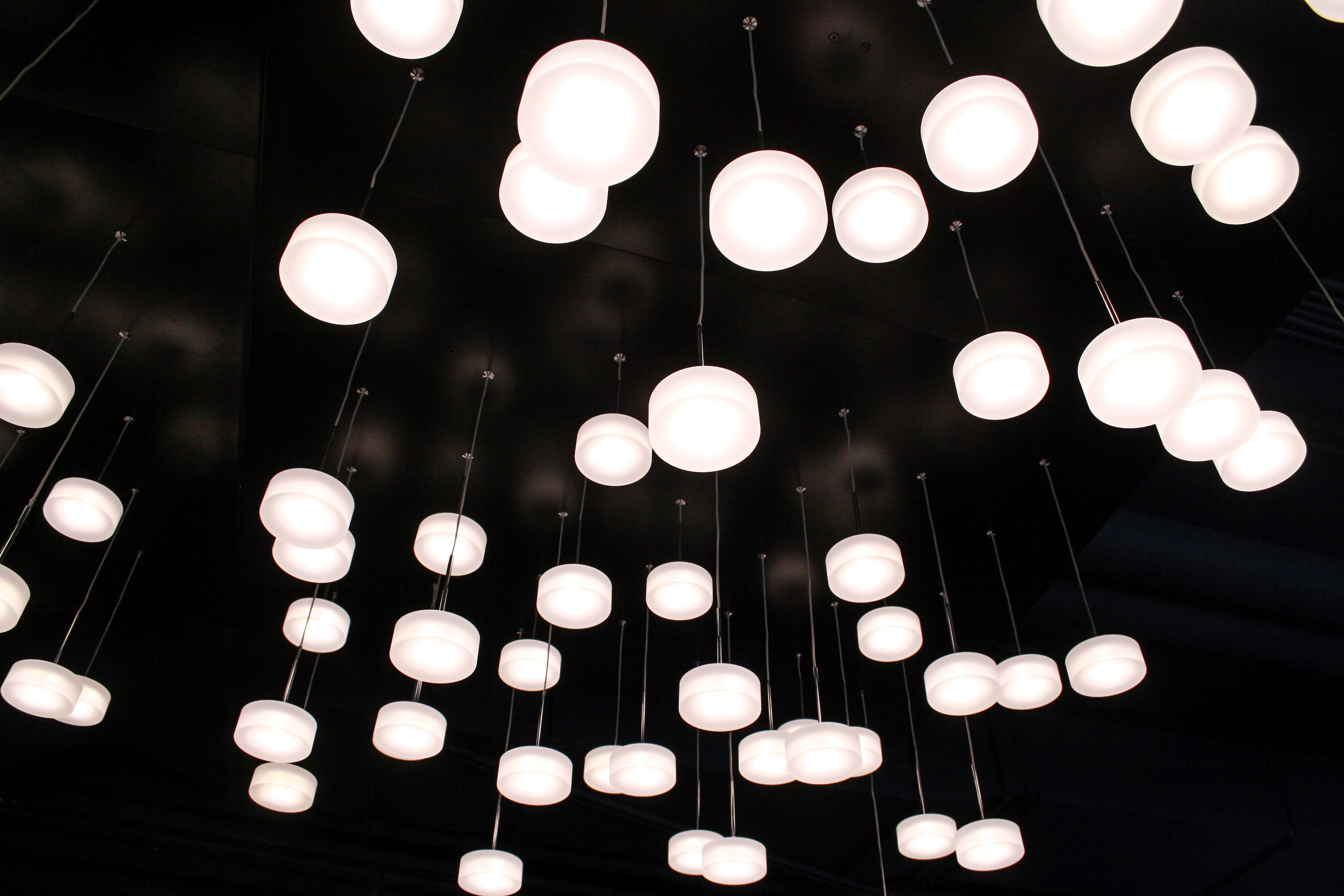 electric lamp, night, string, light - natural phenomenon, low angle view, glowing, Light, large group of objects, decoration, indoors, lighting equipment, HD Wallpaper