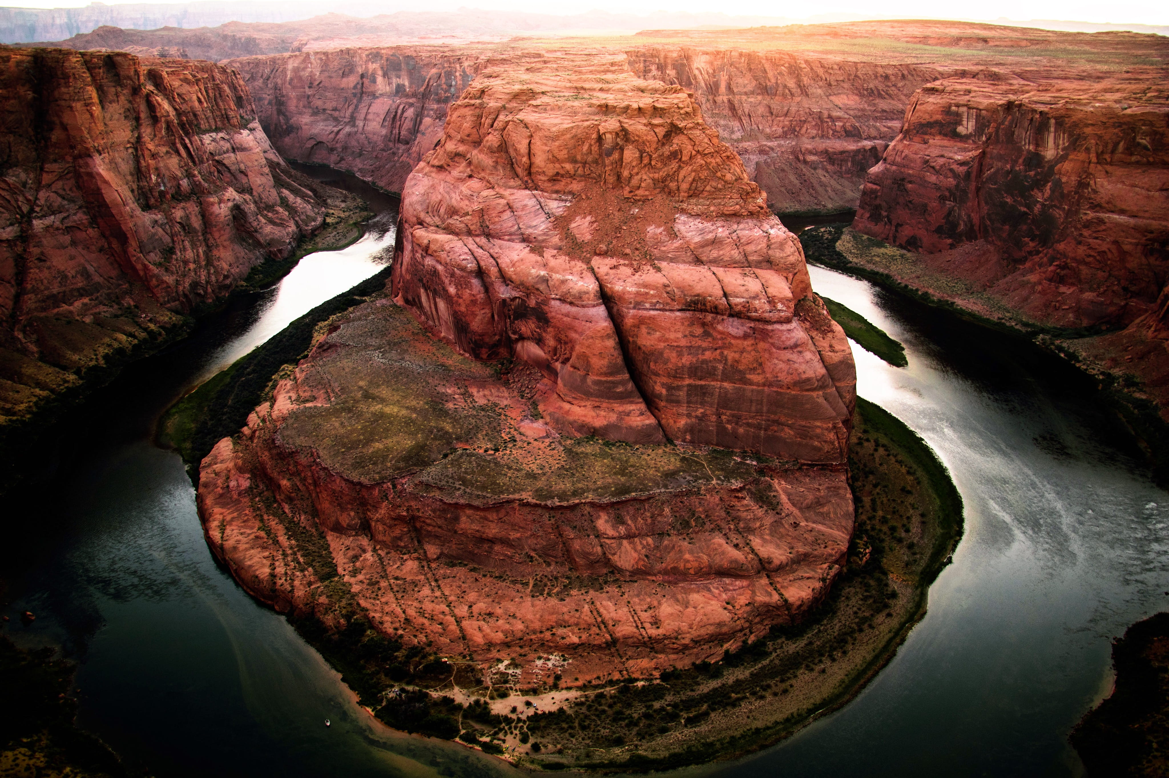 idyllic, aerial, 4K, famous Place, utah, non-urban scene, landmark, daytime, nature, tranquil scene, sandstone, stone, landscape, rock formation, river, HD Wallpaper