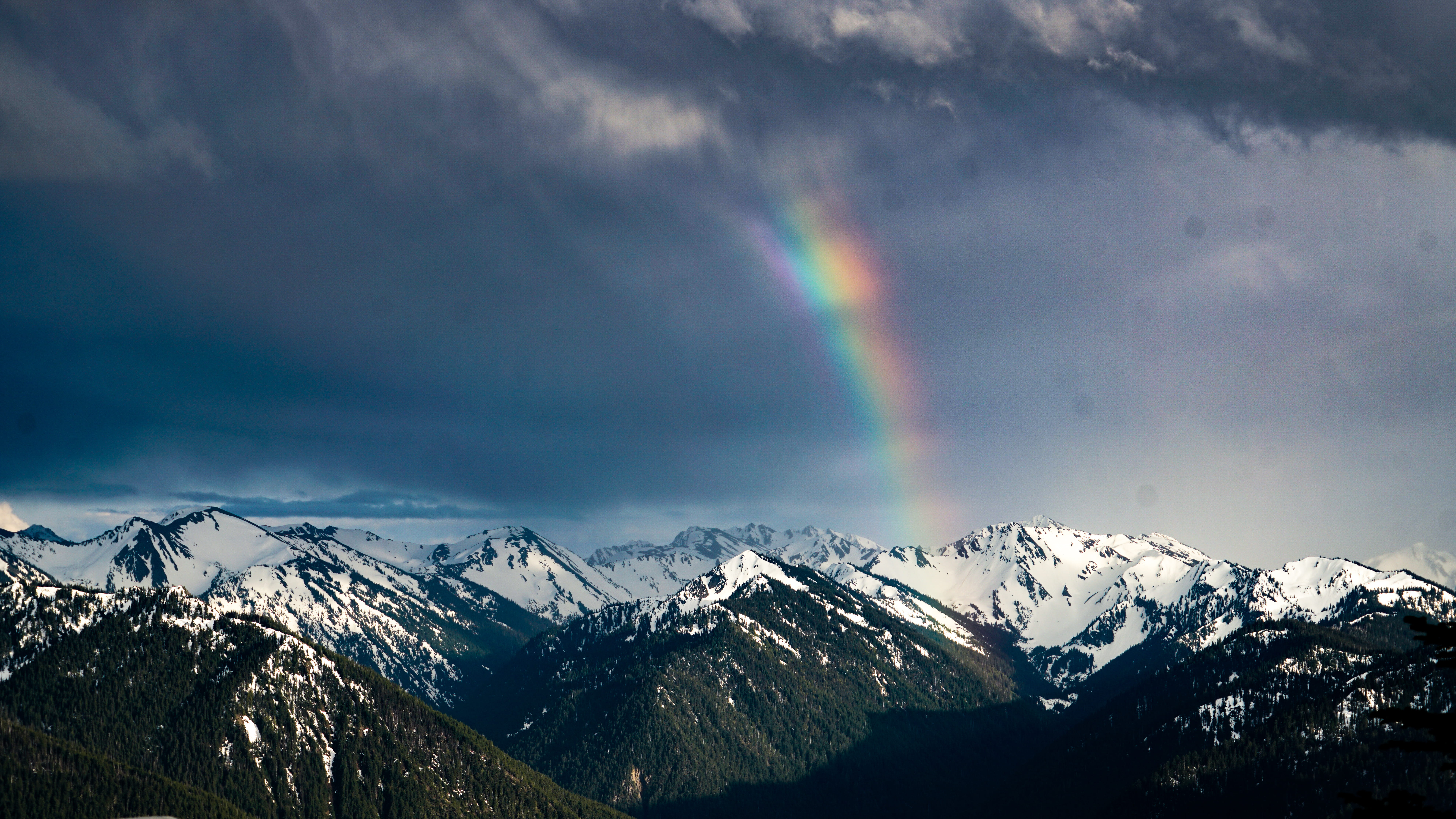 port angeles, green, meteorology, olymtic, scenics - nature, olympic national park, mountain, rainbow, beauty in nature, sky, cold temperature, winter, HD Wallpaper
