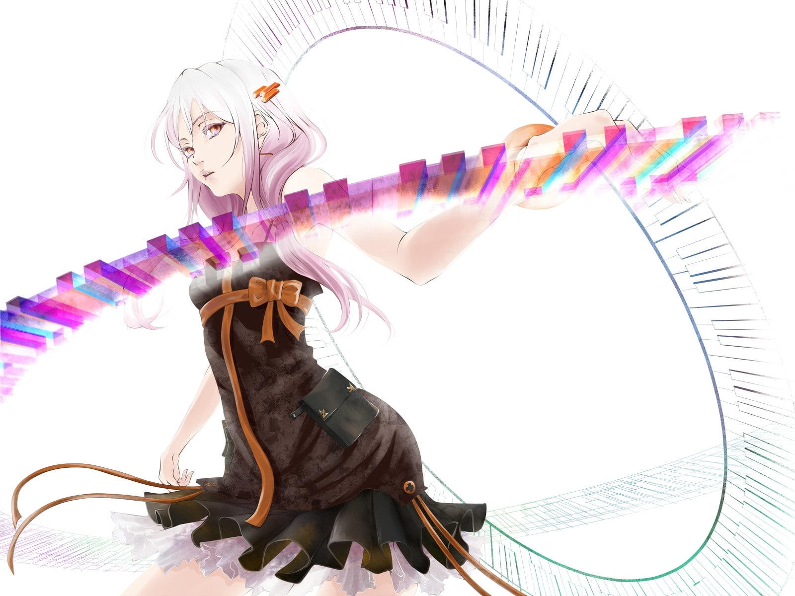 twintails, long, red, white, eyes, ribbons, people, black, hd, hair, simple, pink, bows, Dress, art, 720P, backgr, HD Wallpaper