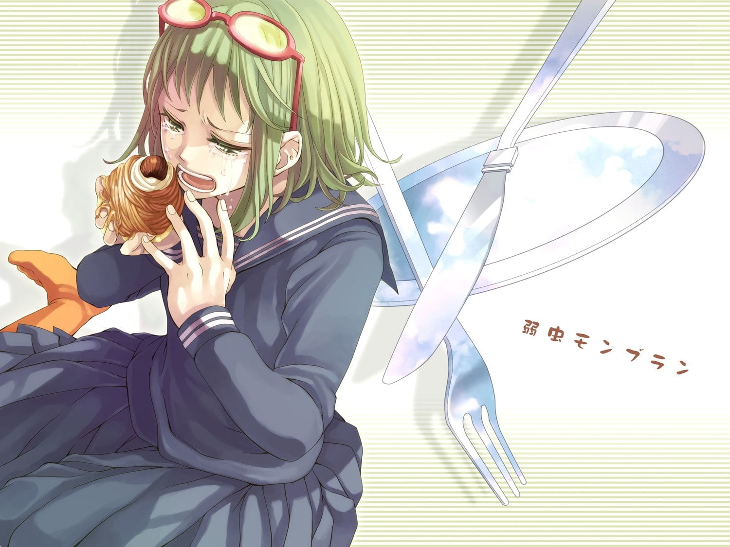720P, hair, uniforms, women, short, backgr, anime, hd, art, green, Music, megpoid, white, gumi, meganekko, people, vocaloid, school, HD Wallpaper