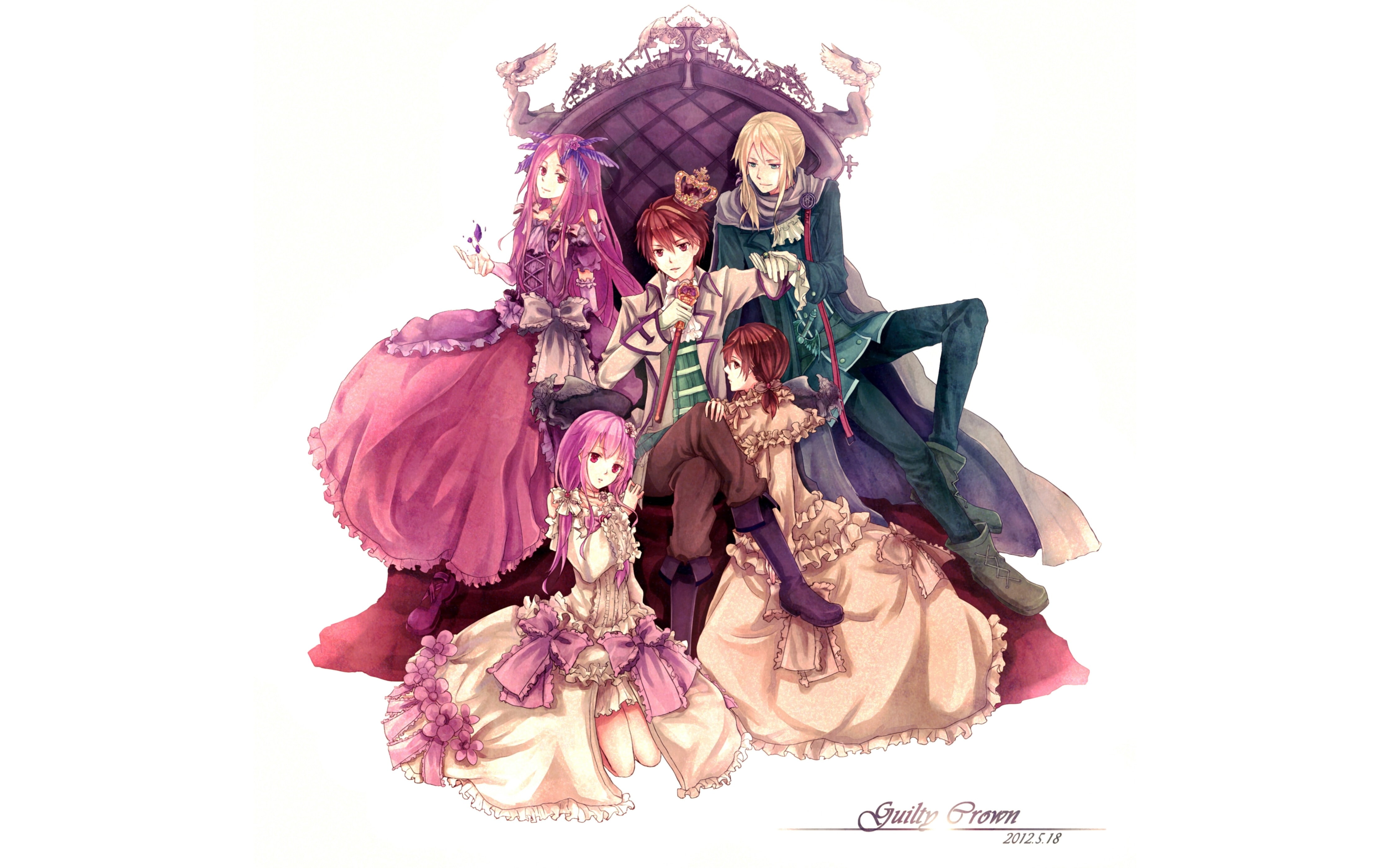pink, boys, blondes, art, sitting, people, short, eyes, hair, Dress, 4K, anime, red, backgr, hd, braids, crowns, simple, long, HD Wallpaper
