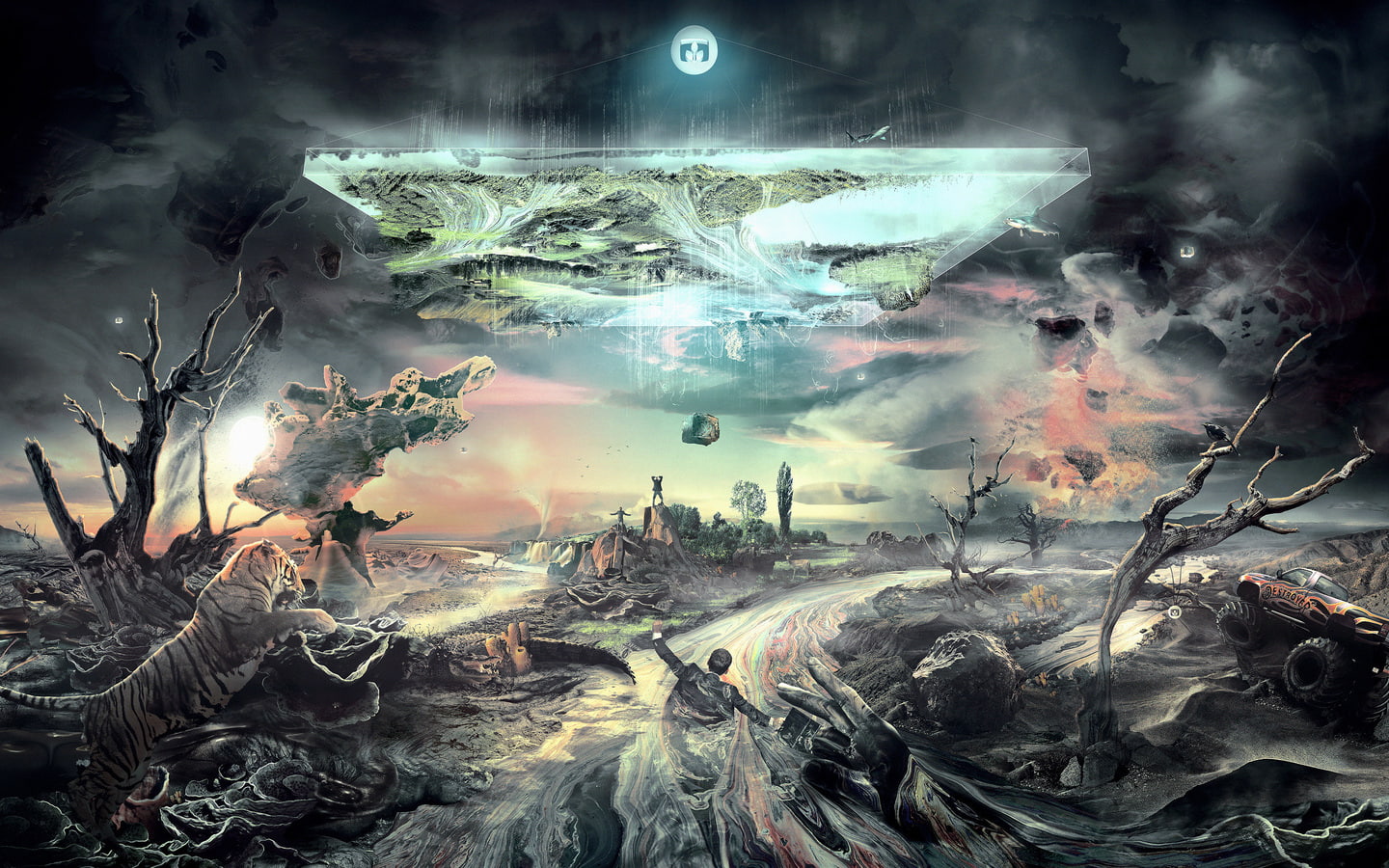 Vehicle, people, desktopography, surreal, 1440x900 px, animals, inuyasha, hd, 720P, x, Photoshop, Abstract, px, art, anime, HD Wallpaper