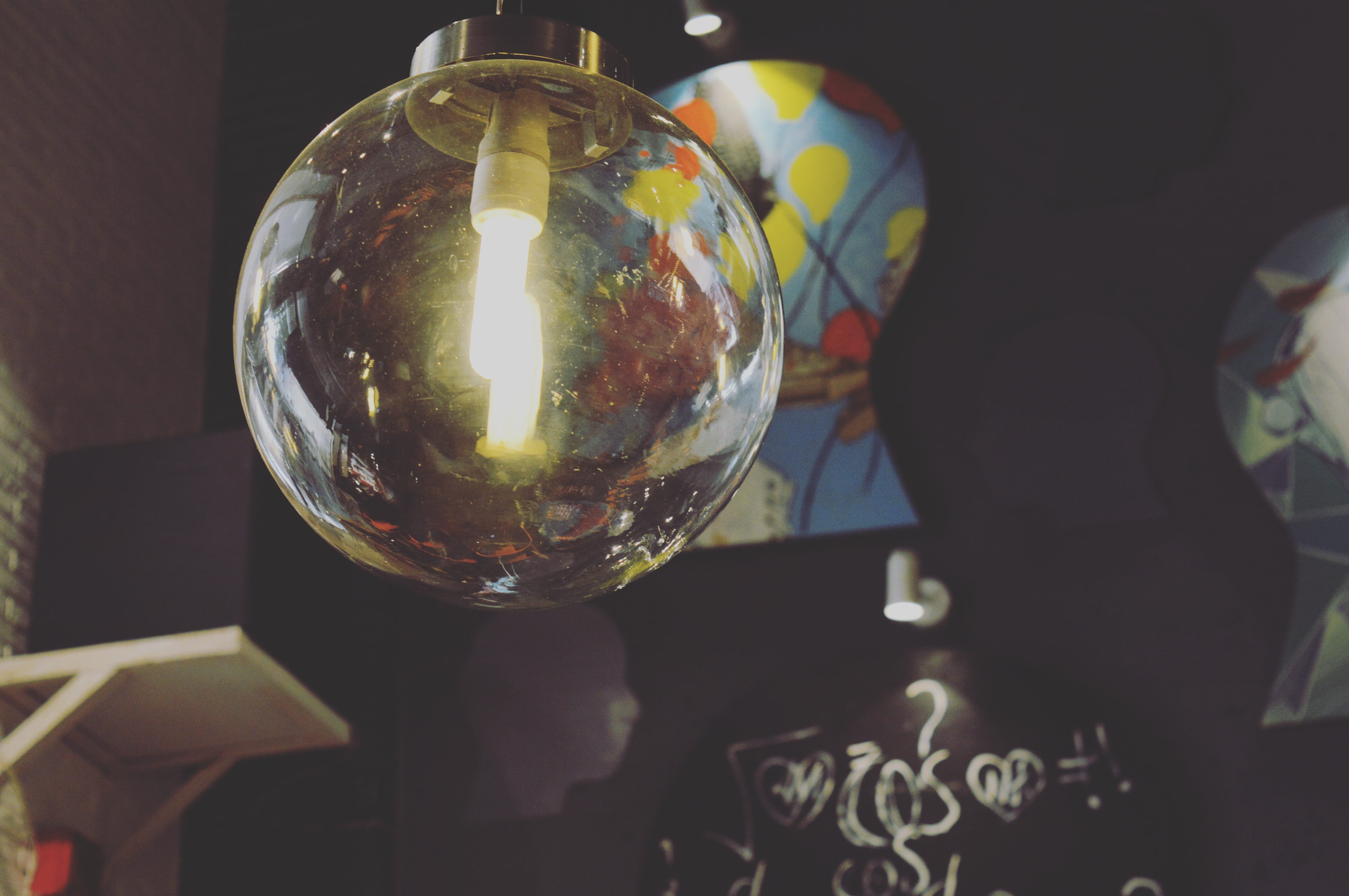 astronomy, decoration, cafeteria, modern, space, universe, holding, crystal ball, bulb, design, colors, planet, nature, egg, body part, light, focus on foreground, HD Wallpaper