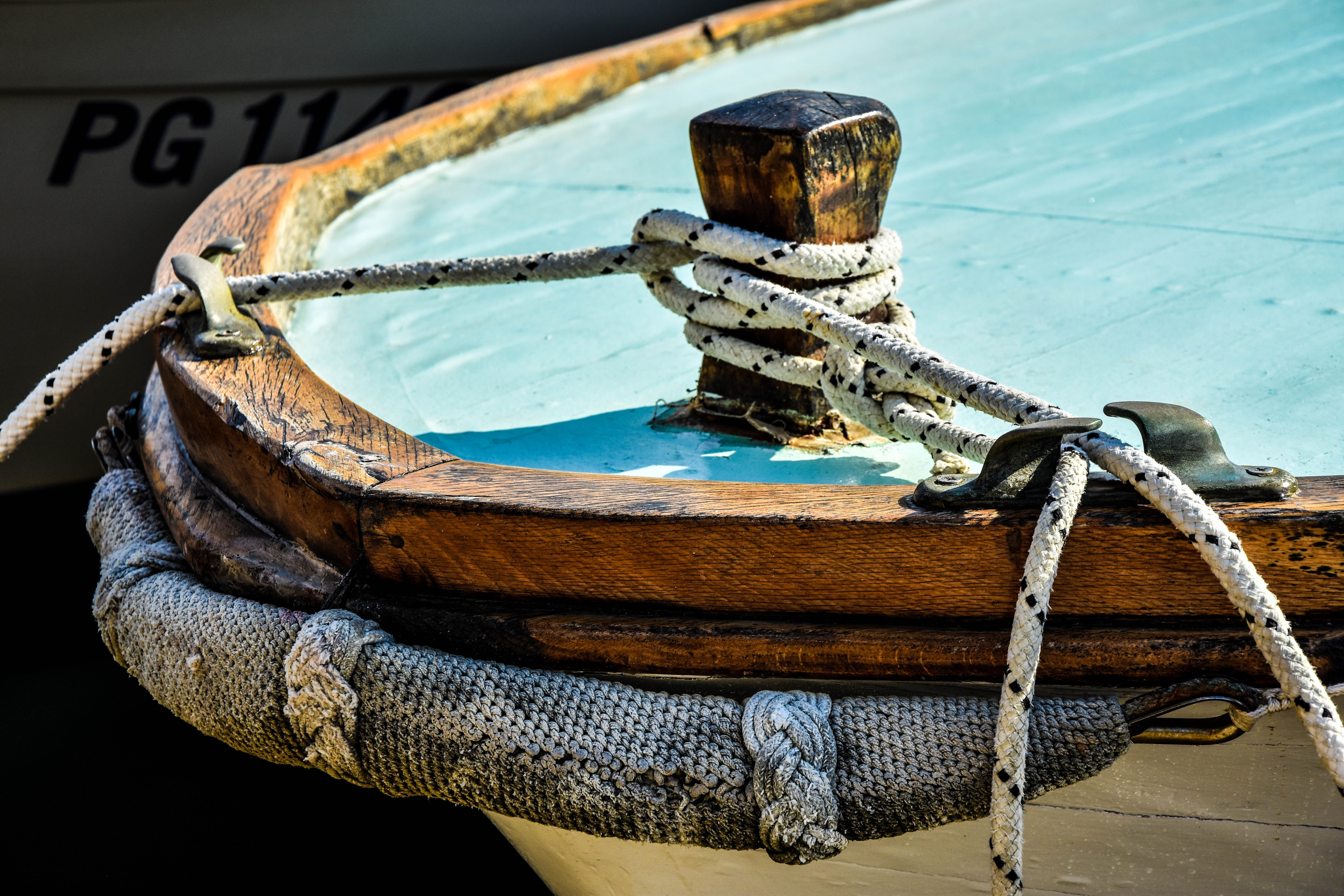 bollard, parked, white, brown, mediterranean, tied knot, no people, old boat, day, nature, old, boat of wood, fishing industry, 5K, mode of transportation, HD Wallpaper