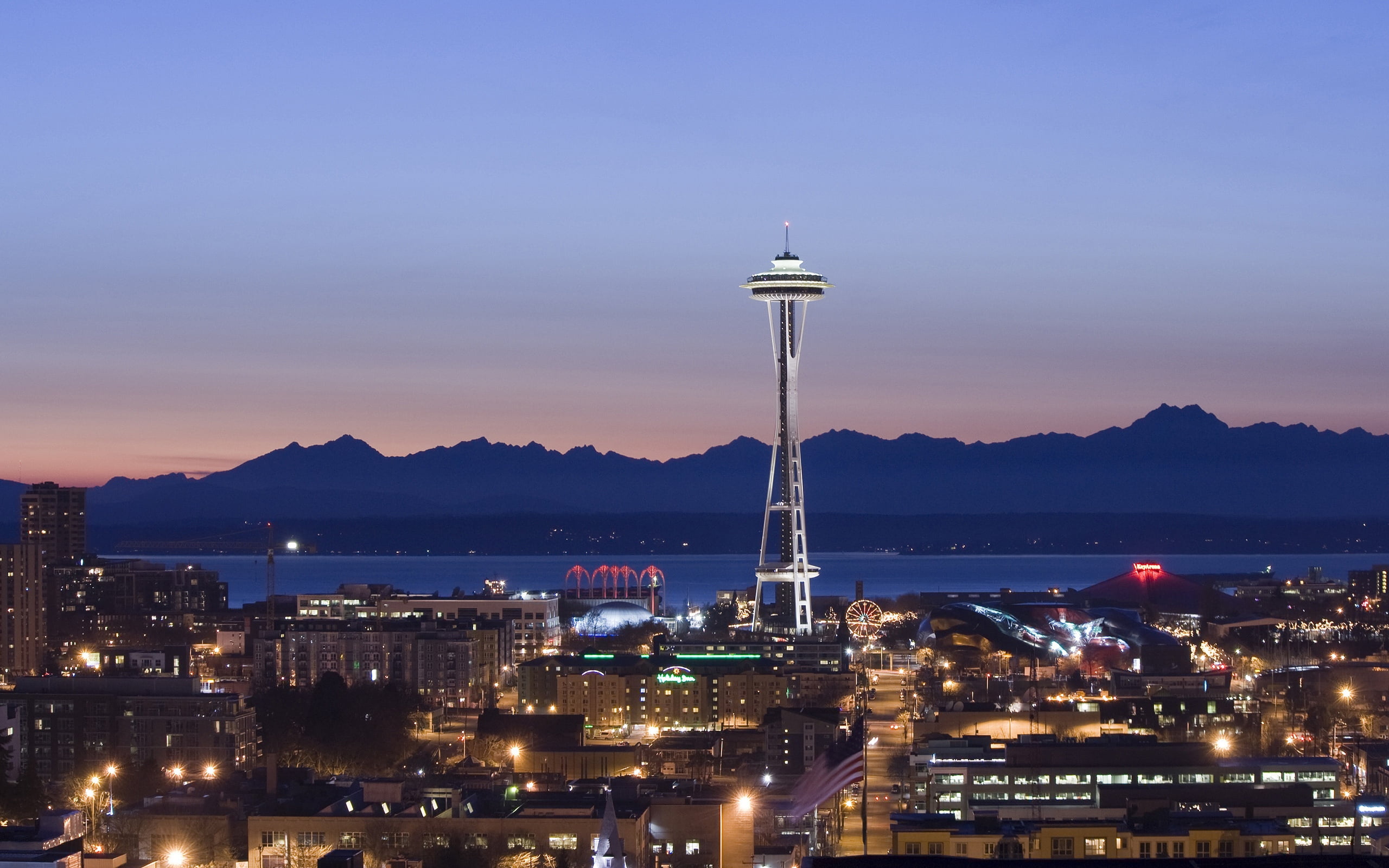 dusk, mountain, building, urban Scene, europe, travel, tall - high, outdoors, office building exterior, night, coastline, united states of america, hill, HD Wallpaper
