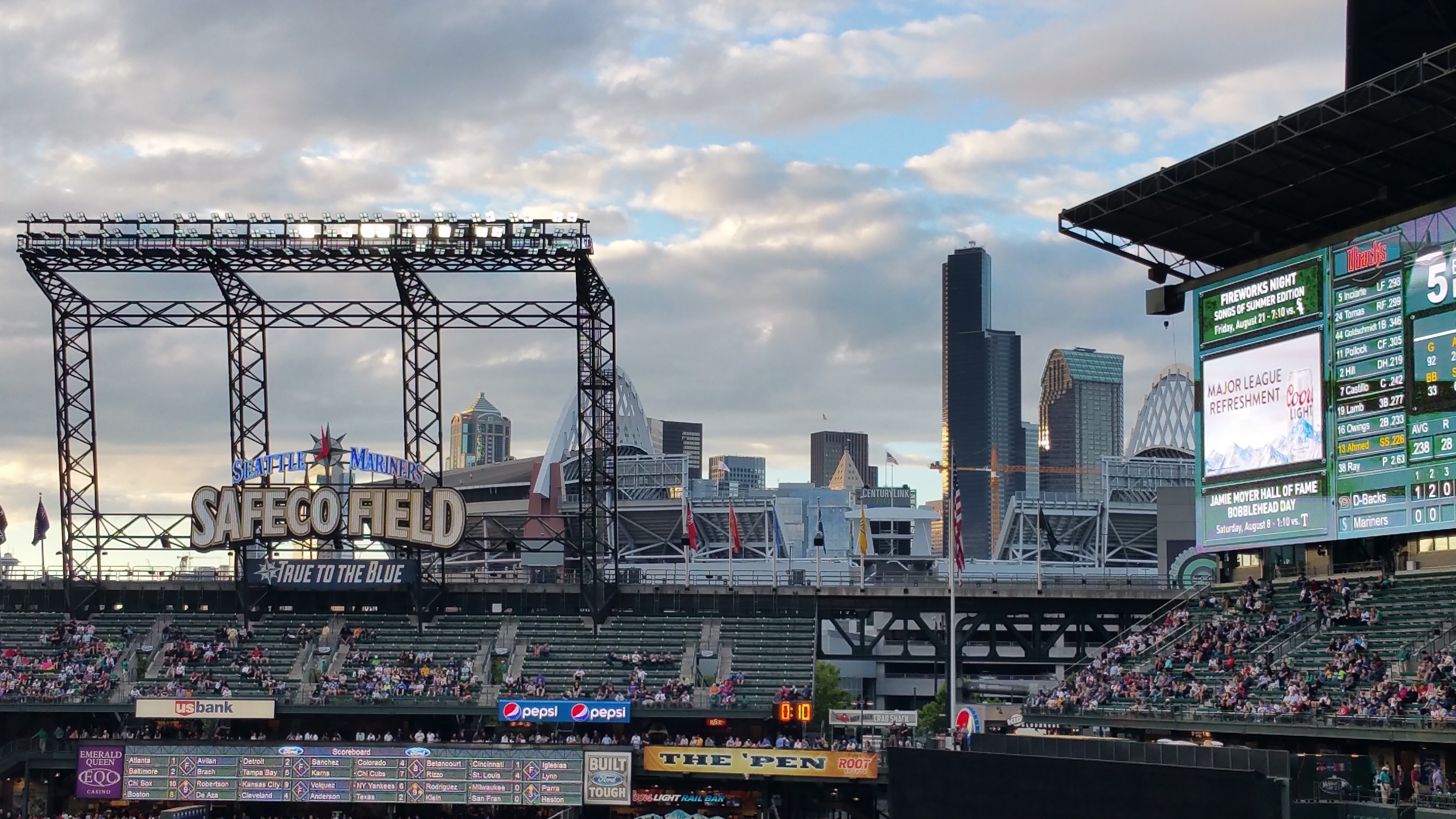 financial district, nature, led, modern, built structure, baseball, travel, safeco, tall - high, cityscape, field, washington, architecture, transportation, HD Wallpaper