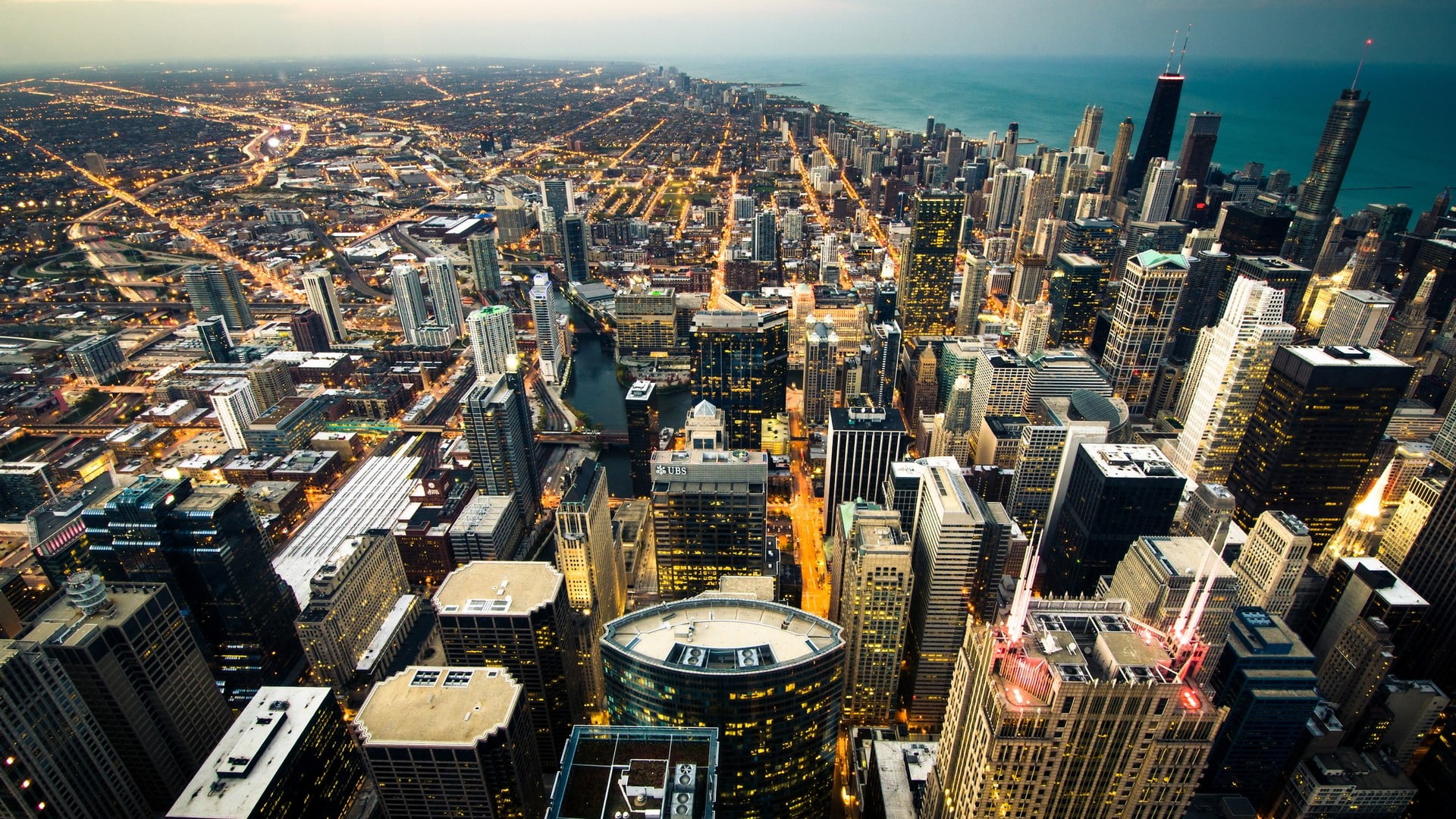 cityscape, photography, tower, office, daytime, architecture, building exterior, skyscraper, financial district, lights, aerial view, built structure, rise, HD Wallpaper