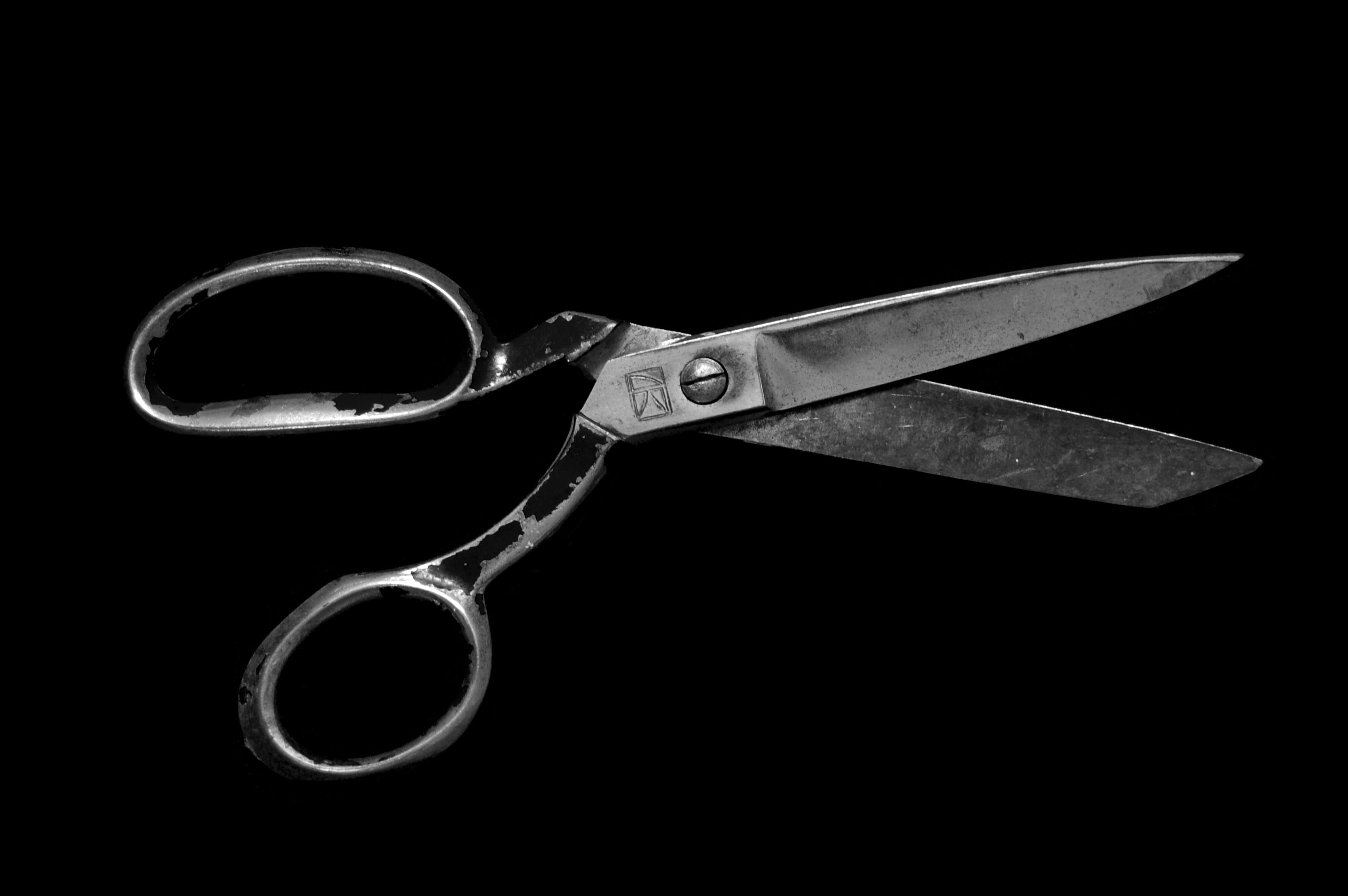 studio shot, blade, 2K, black and white, black background, scissor, vintage, worn, indoors, close-up, spanner, cut out, b and w, hand tool, silver colored, HD Wallpaper