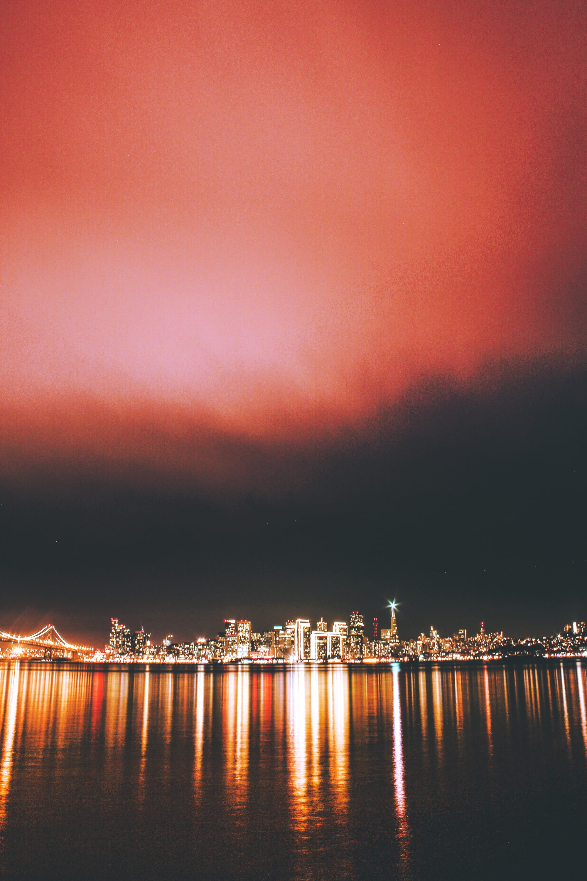 outdoors, cloud - sky, bay bridge, architecture, marina, beauty in nature, beautiful, illuminated, colors, sky, treasure island, vibrant, no people, built structure, Phone HD Wallpaper