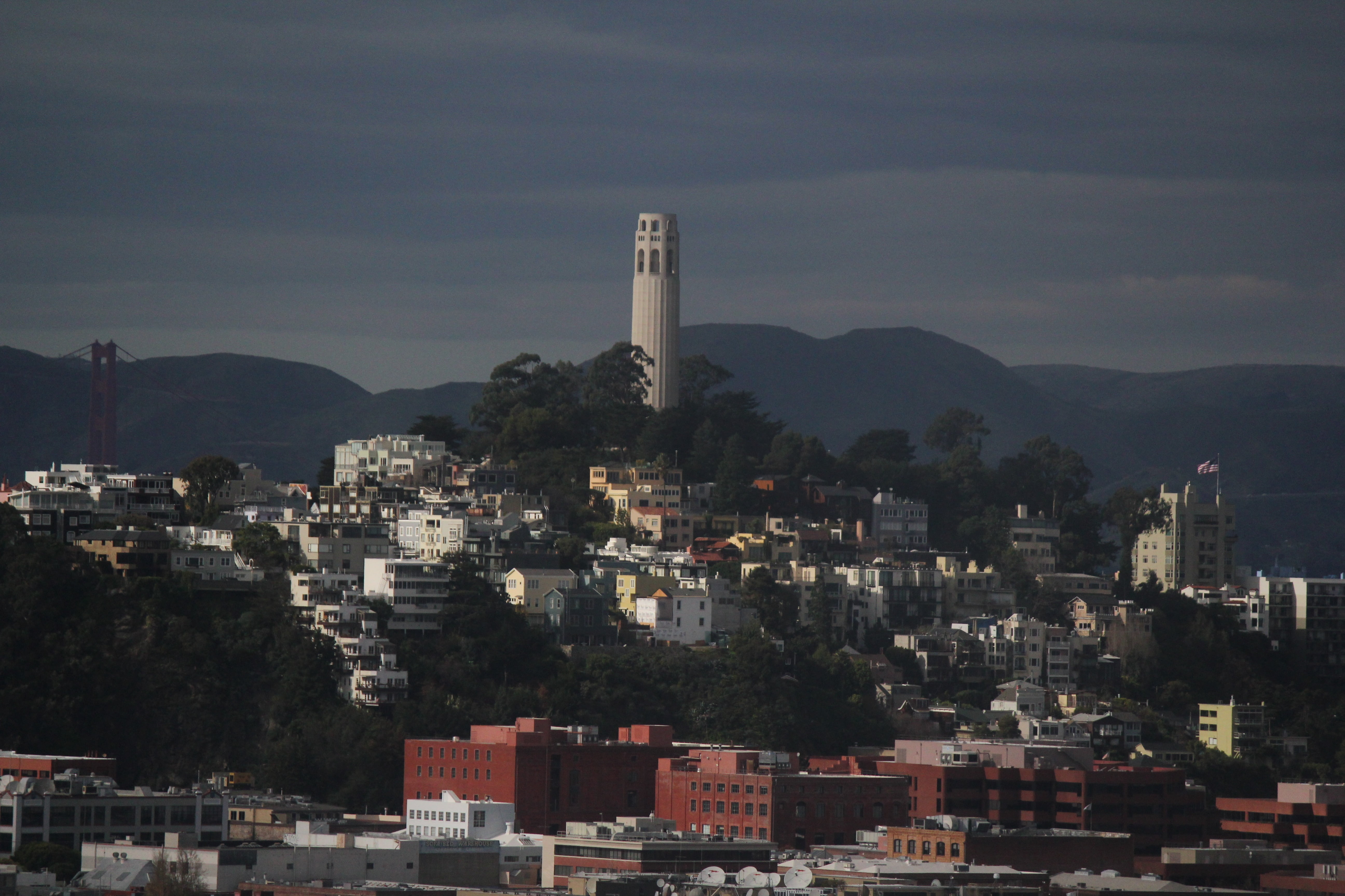 tower, usa, outdoors, no people, nature, coit tower, office building exterior, building exterior, architecture, mountain, buildings, city, smoke stack, HD Wallpaper