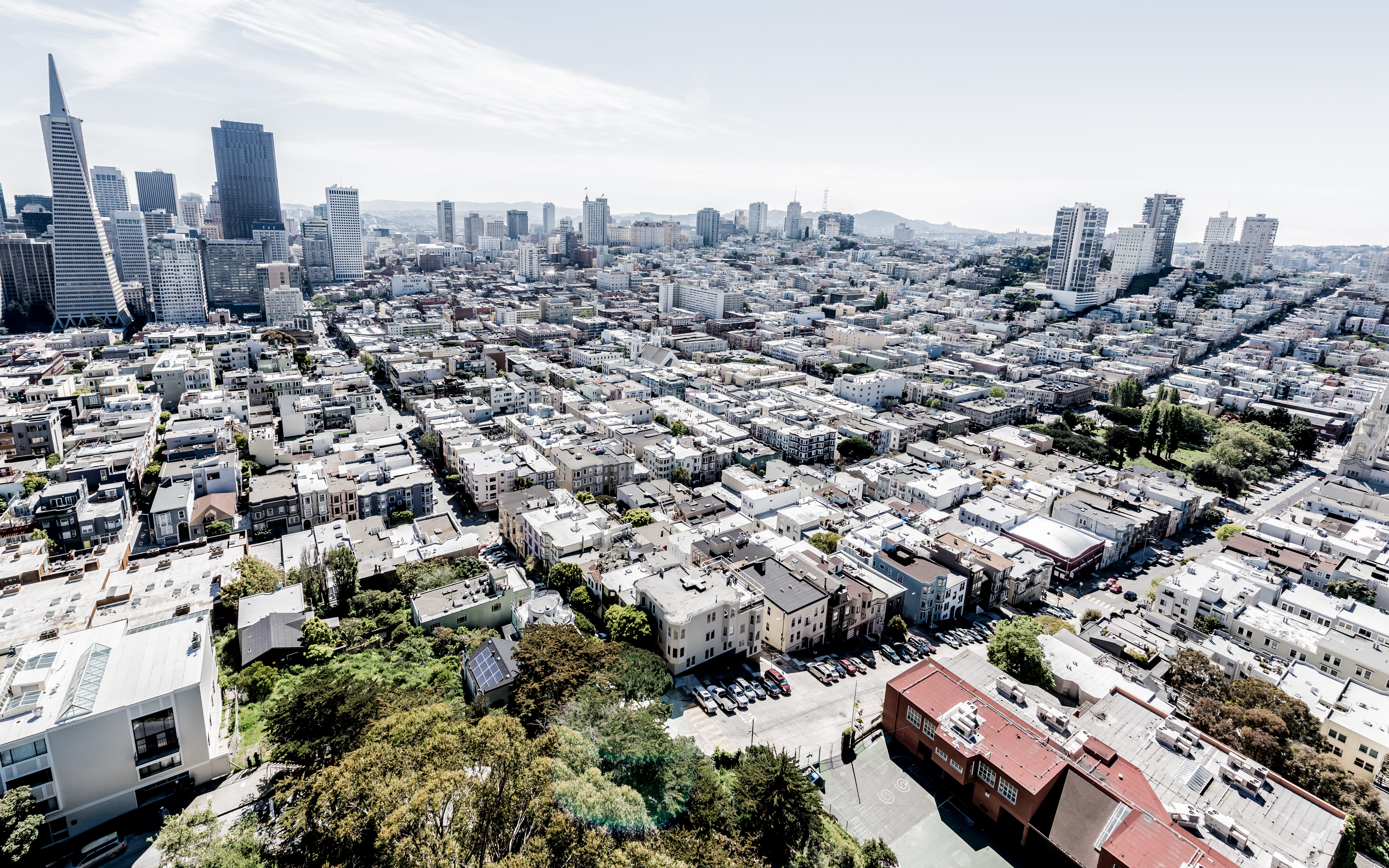 building exterior, tree, urban, skyscraper, view, san francisco, roof, nature, sky, 5K, high angle view, day, travel, crowd, crowded, office building exterior, HD Wallpaper