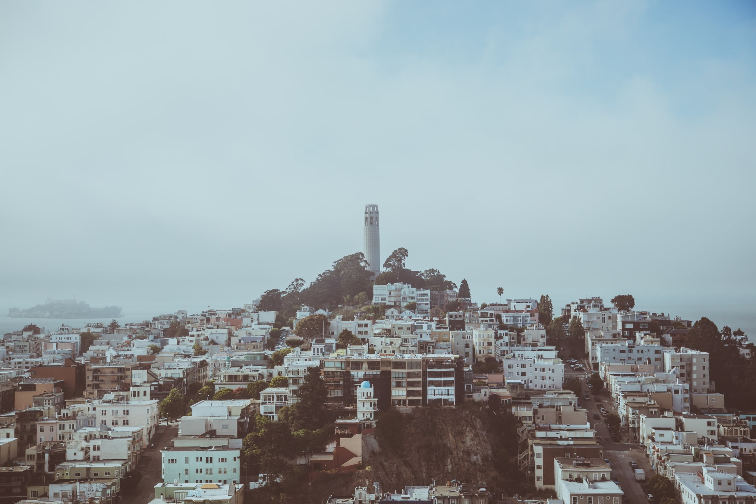 park, office building exterior, telegraph, coit, destination, day, built structure, famous, view, residential, outdoors, houses, nature, 1080P, copy space, HD Wallpaper