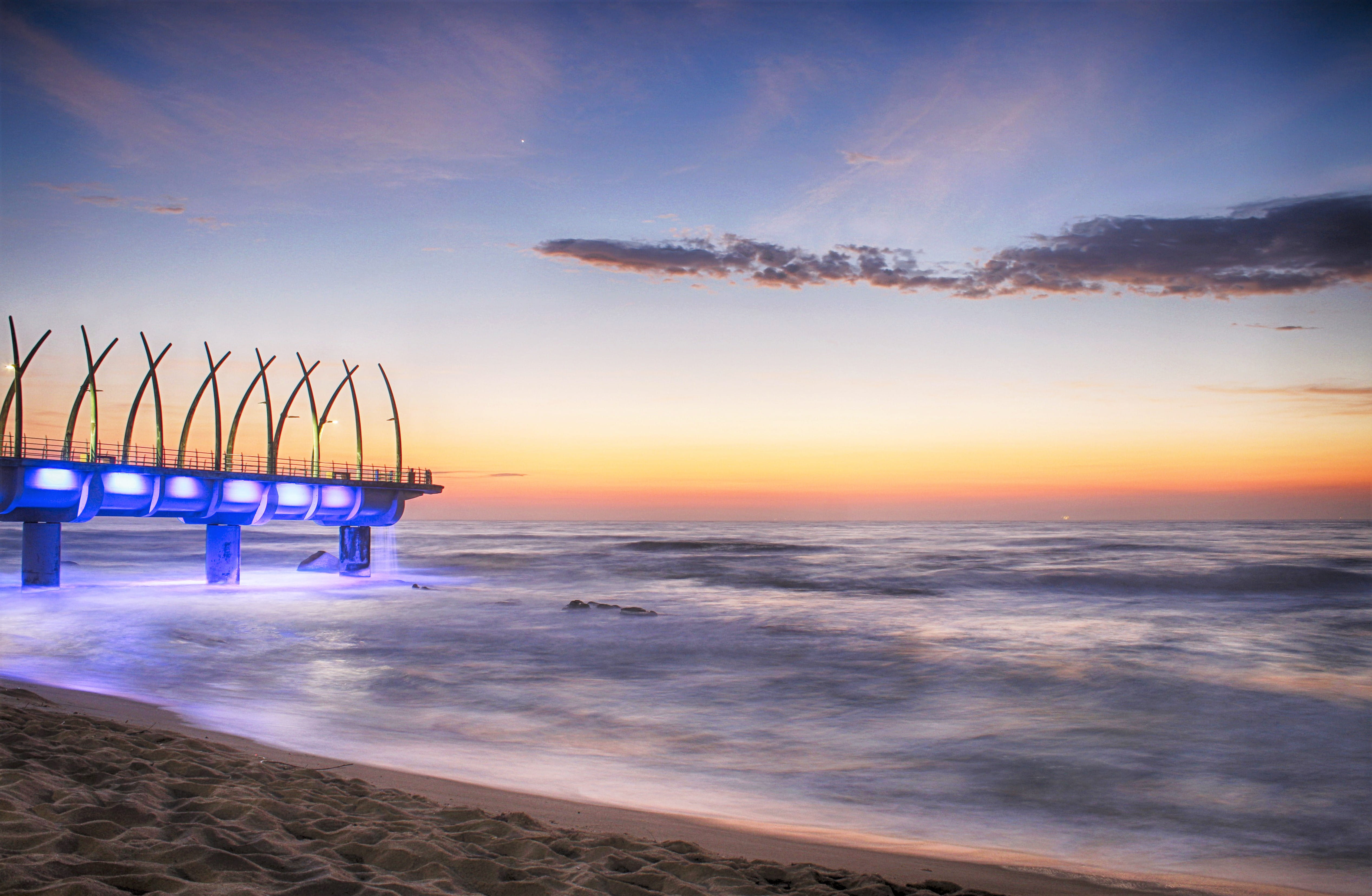 sea, dusk, south africa, nature, sky, tranquility, travel, seascape, horizon over water, 4K, sand, cloud - sky, water, motion, no people, tranquil scene, HD Wallpaper