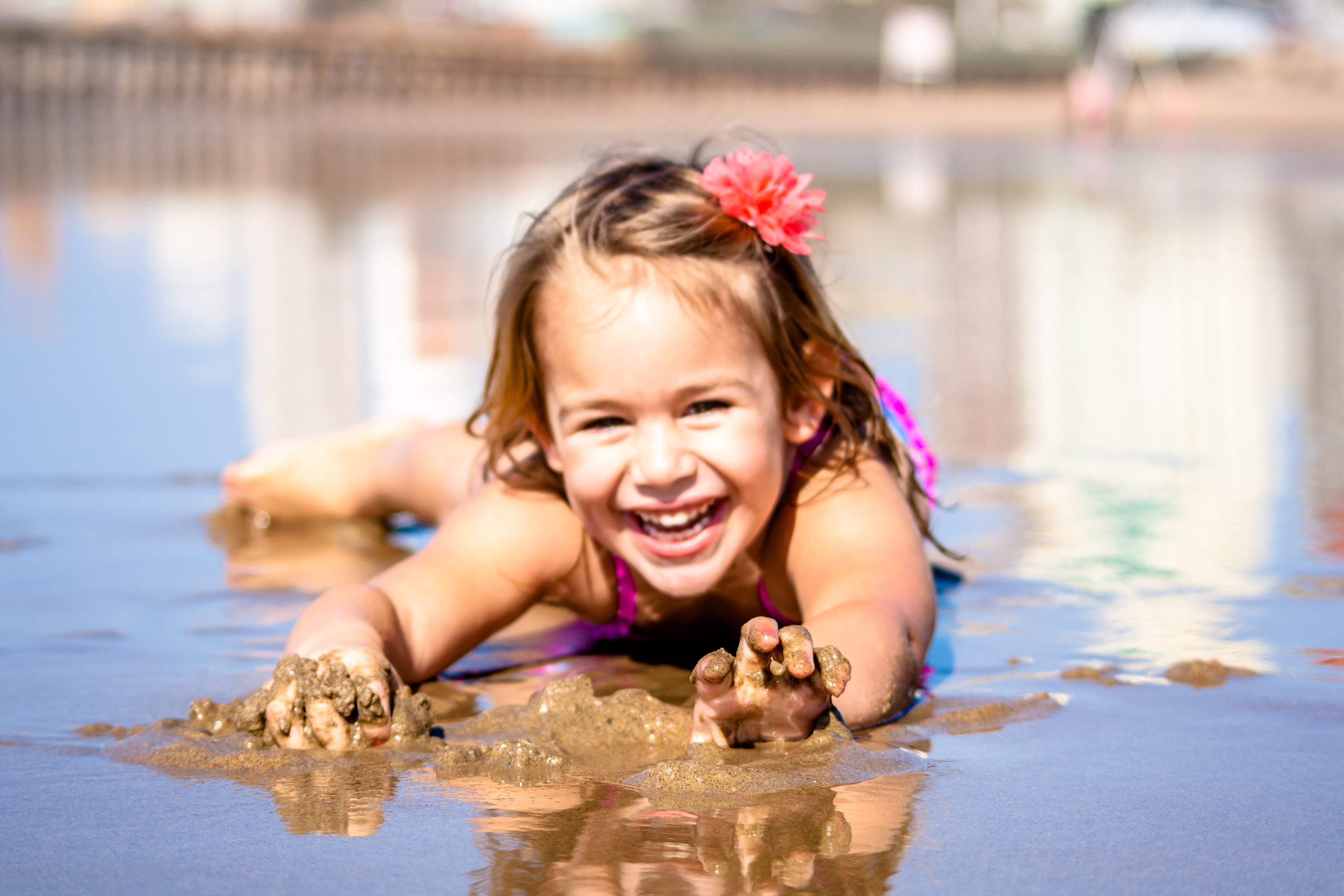 child, happiness, girls, day, nature, 4K, hands, swimming pool, girl, smile, cheerful, north beach, portrait, front view, childhood, water, hairstyle, HD Wallpaper