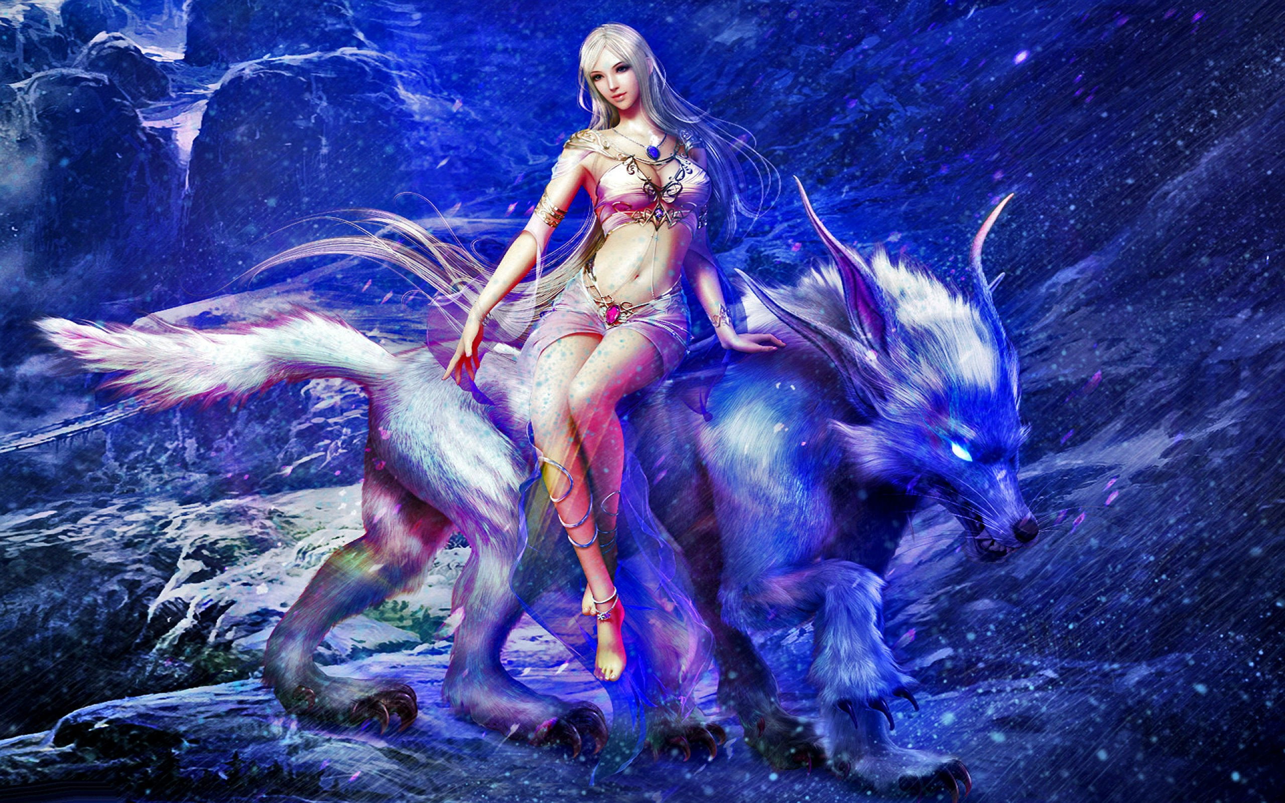 forsaken, detail, world, rpg, Perfect, Fighting, 2K, Girls, wolf, poster, action, age, warrior, artwork, fantasy, adventure, mmo, Shenmo, 2560x1600 px, HD Wallpaper