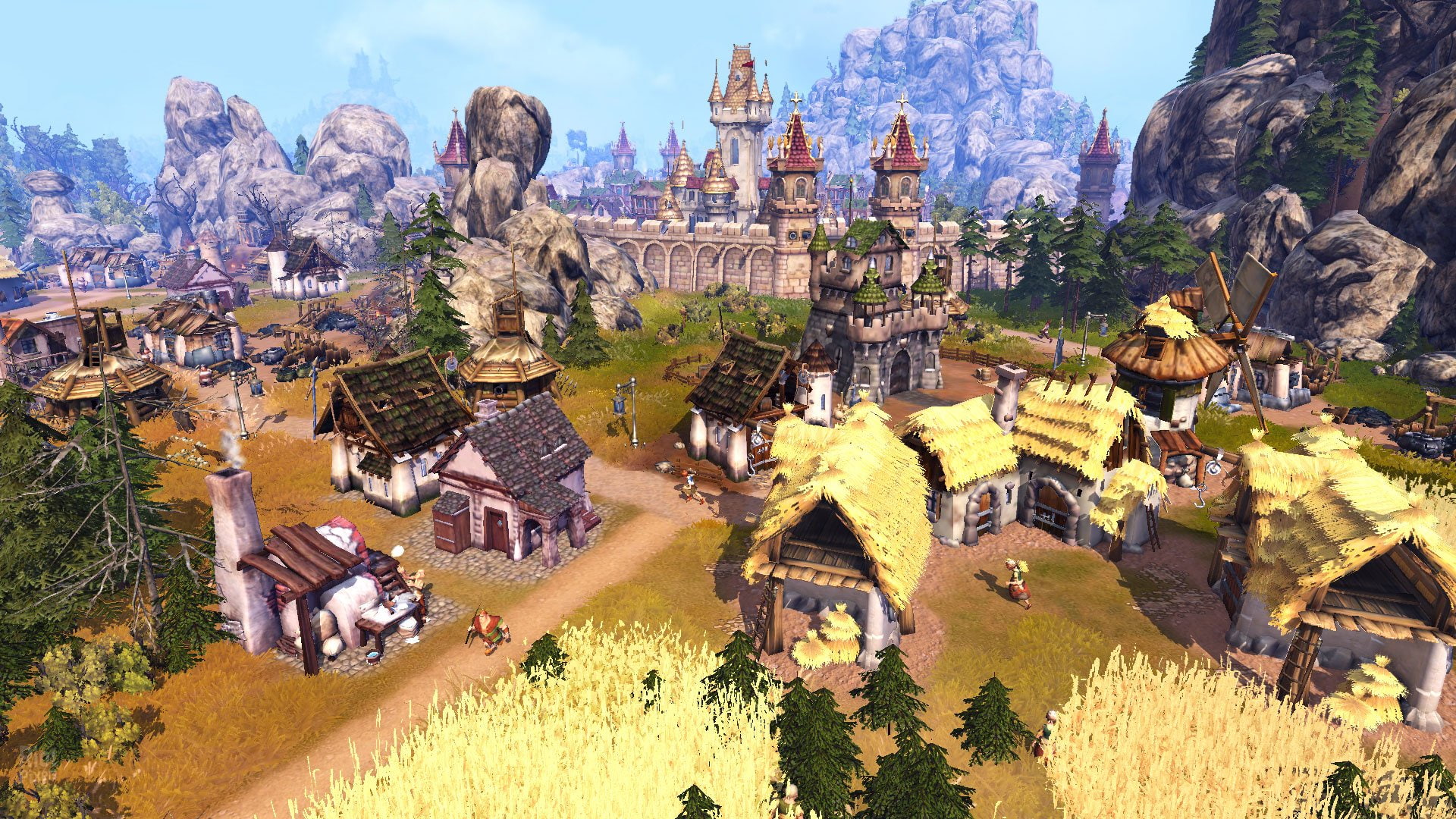 town, settlers, mmo, 1080P, Rts, building exterior, the past, village, architecture, tourism, tree, nature, 1tso, travel destinations, travel, art and craft, HD Wallpaper