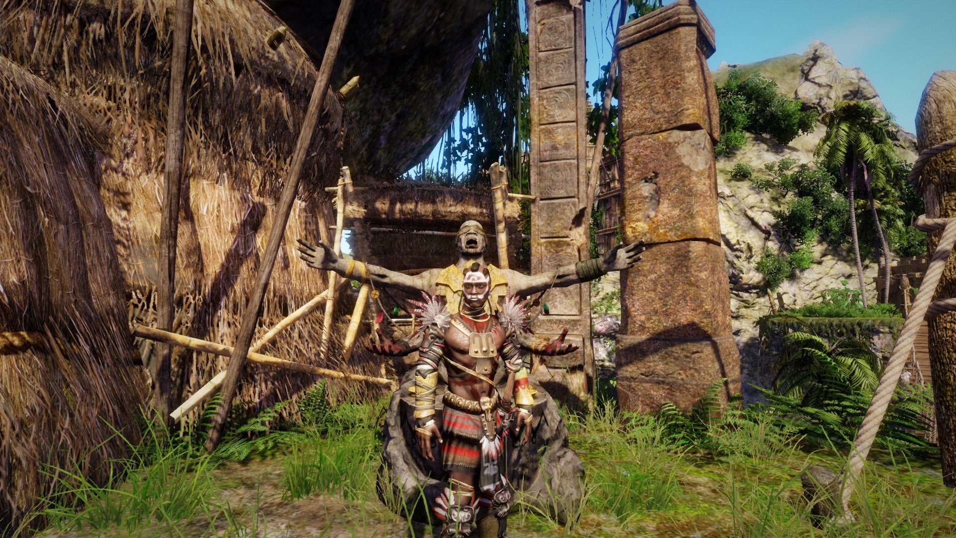 tree, land, creativity, architecture, day, plant, outdoors, building exterior, built structure, representation, belief, 1080P, abandoned, risen 3 tribe village chief, HD Wallpaper