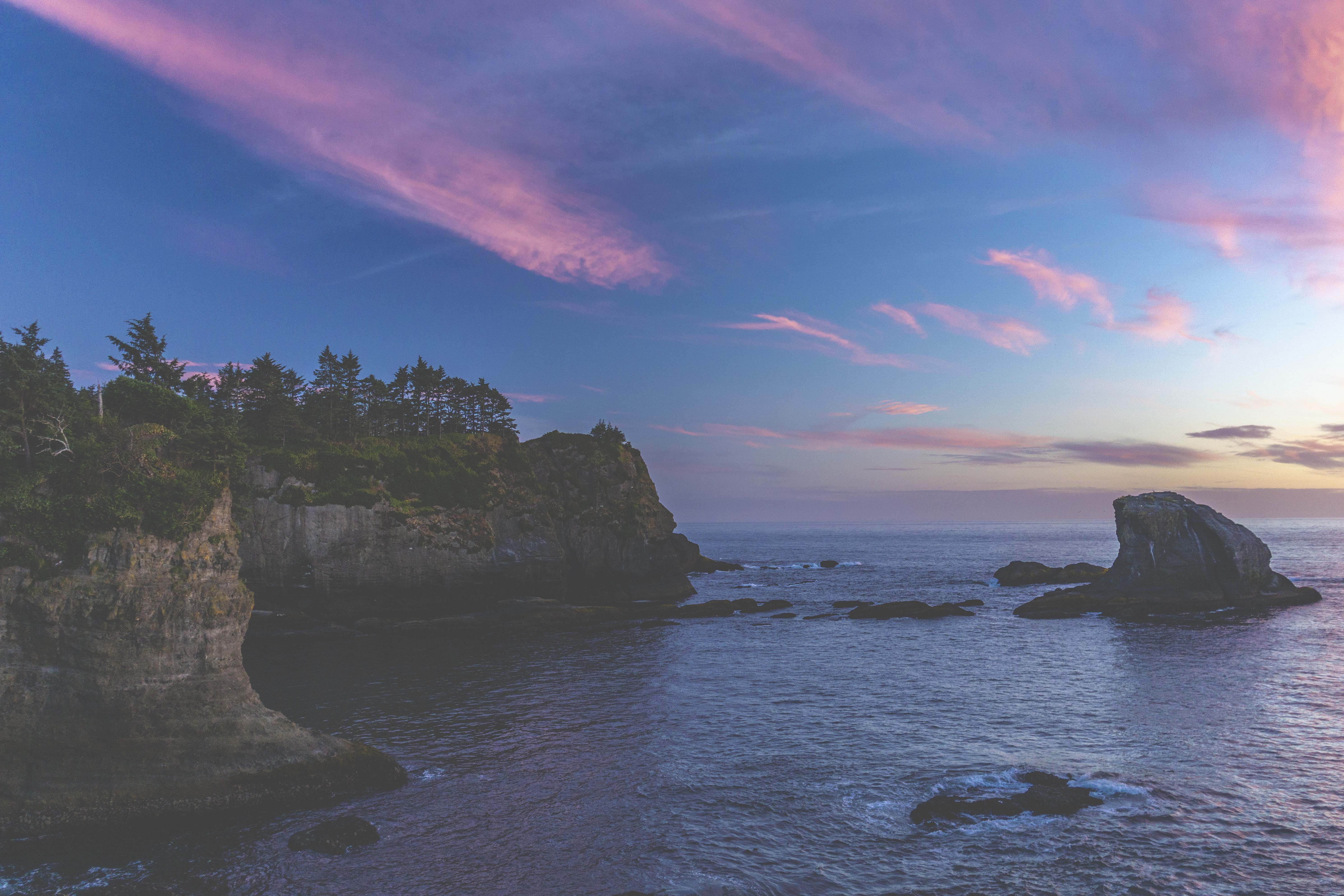non-urban scene, rock, nature, rock formation, cape flattery, sunset, solid, formation, horizon, building, tranquil scene, beauty in nature, horizon over water, HD Wallpaper