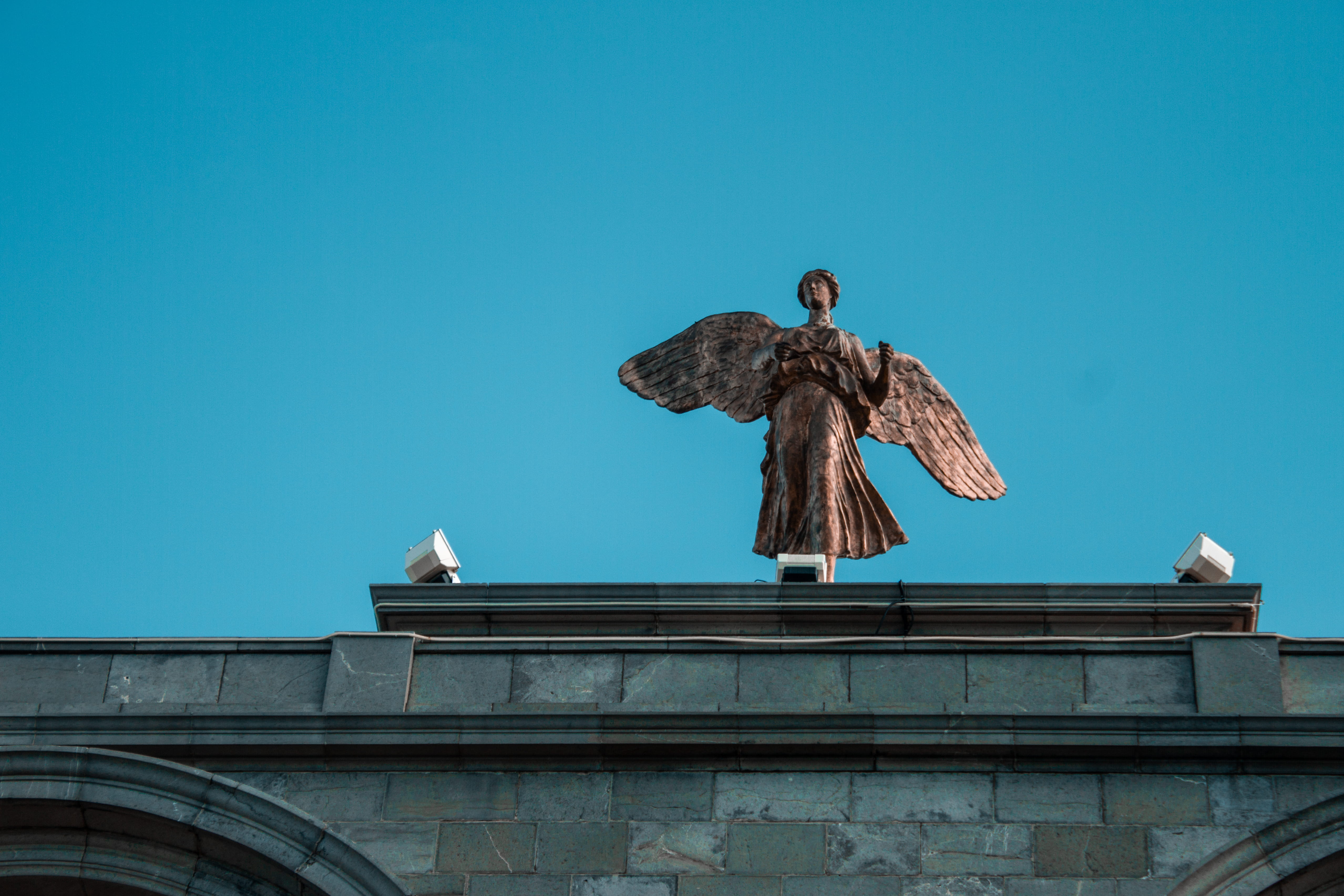 architecture, built structure, blue, cross, roof, representation, sculpture, gargoyle, flare, no people, statue, ornament, animal, monument, 4K, nature, HD Wallpaper