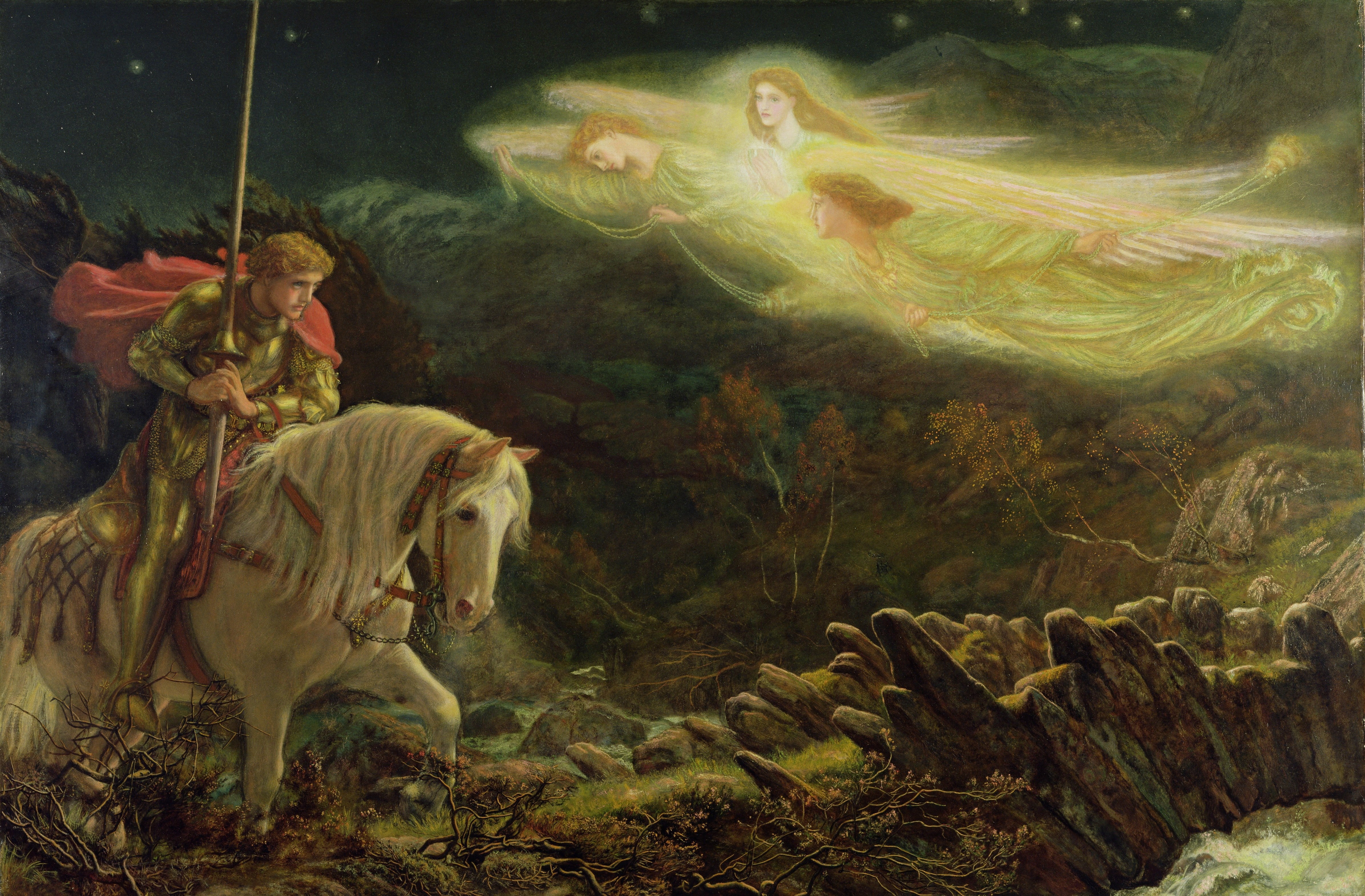 4K, Arthur Hughes, 1865-1870, Sir Galahad in search of the Holy Grail, HD Wallpaper