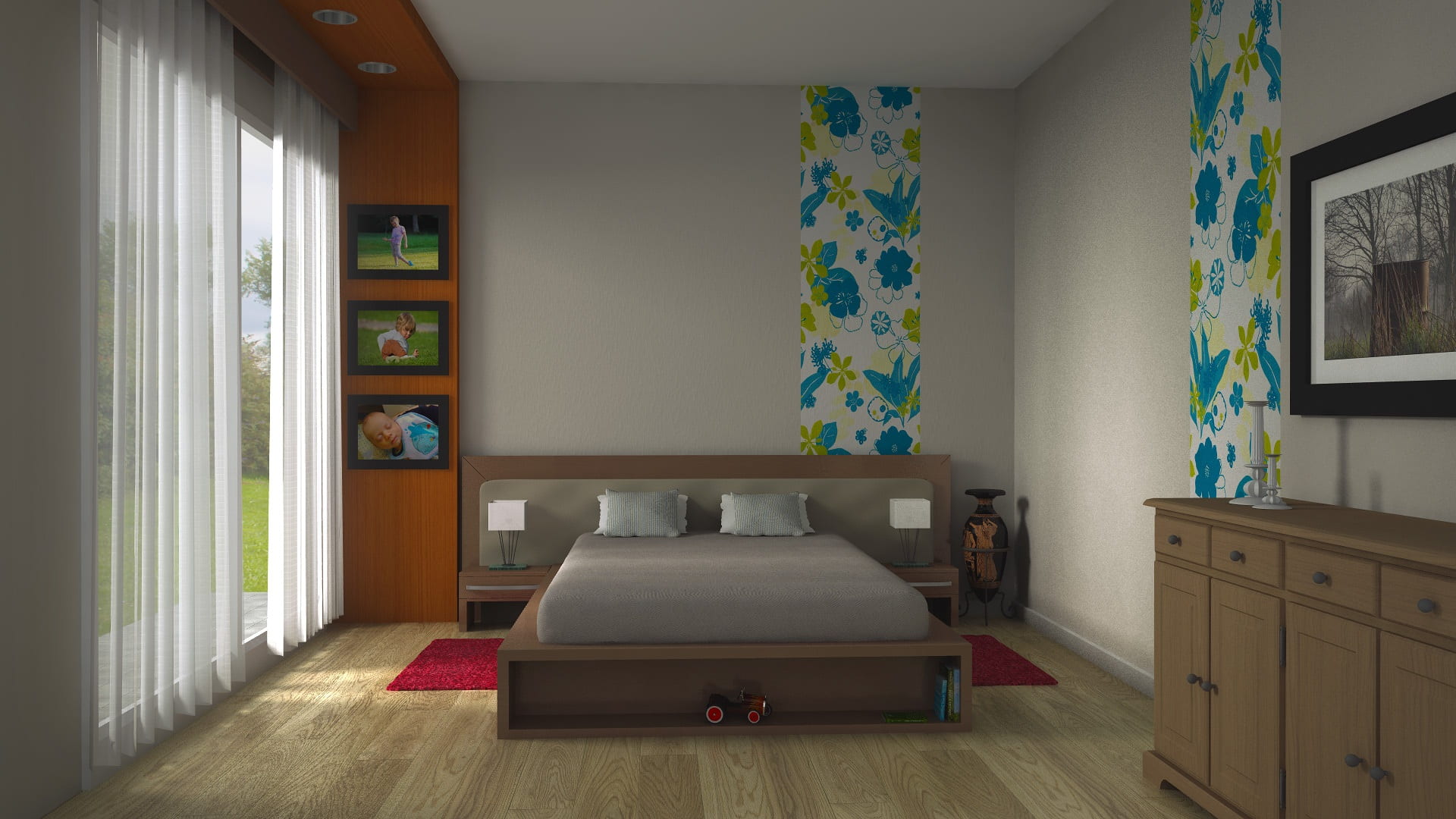 window, domestic room, floral pattern, lifestyles, bedroom, furniture, exhibit, wood, electric lamp, bed, absence, empty, no people, cozy, home interior, HD Wallpaper
