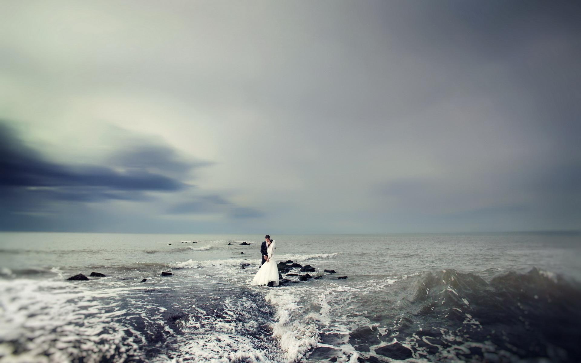 attire, bride, wedding, 1080P, groom, photography, men, sea, women, s, 1920x1200, HD Wallpaper
