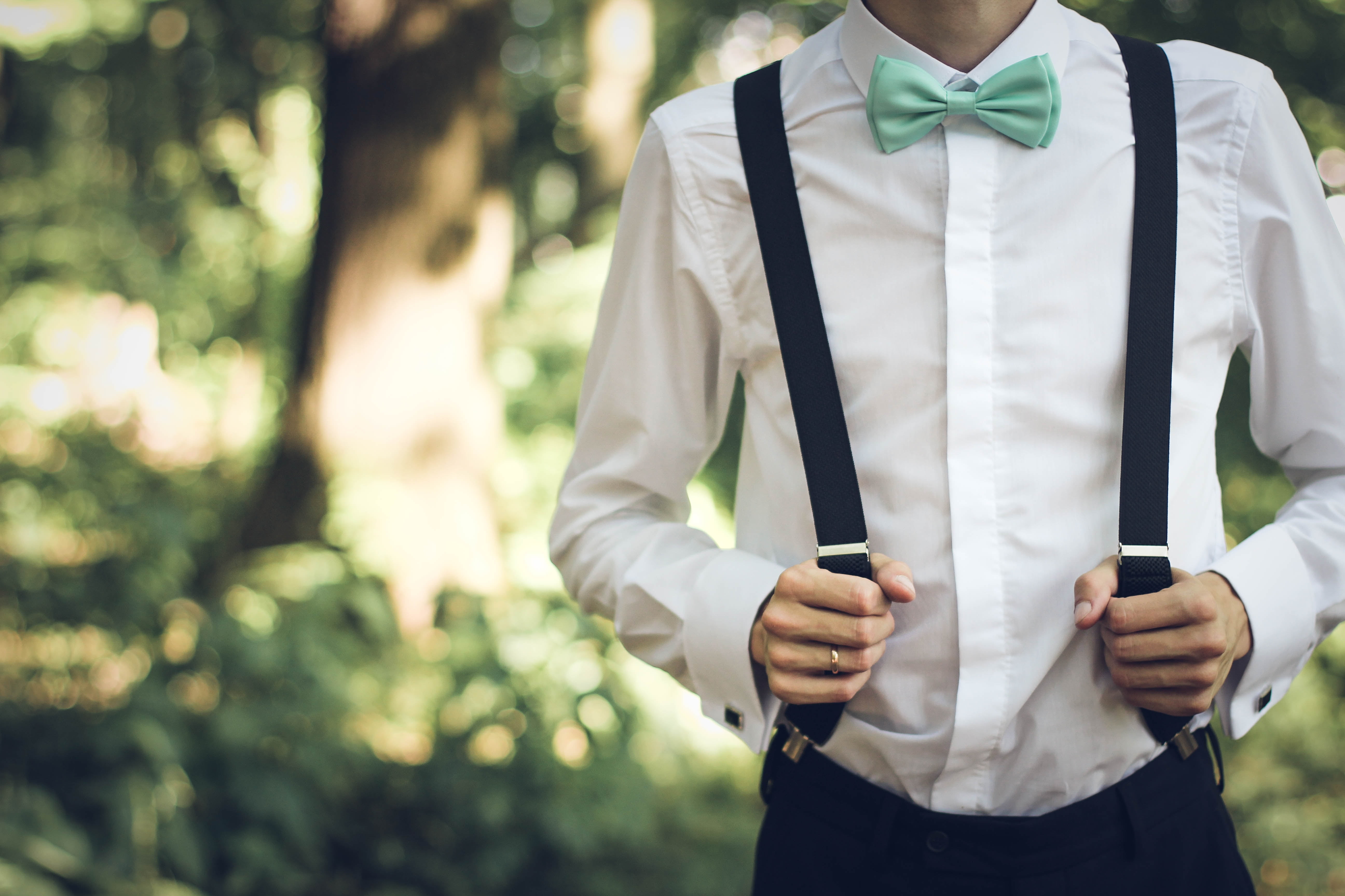 bow Tie, adult, menswear, nature, white, males, success, men, happiness, wedding, businessman, young Adult, park - Man Made Space, summer, shirt, tree, HD Wallpaper