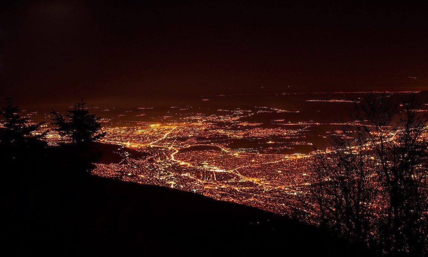 beautiful, landscape, turkey, tree, light, night, 720P, bursa, hill, HD Wallpaper