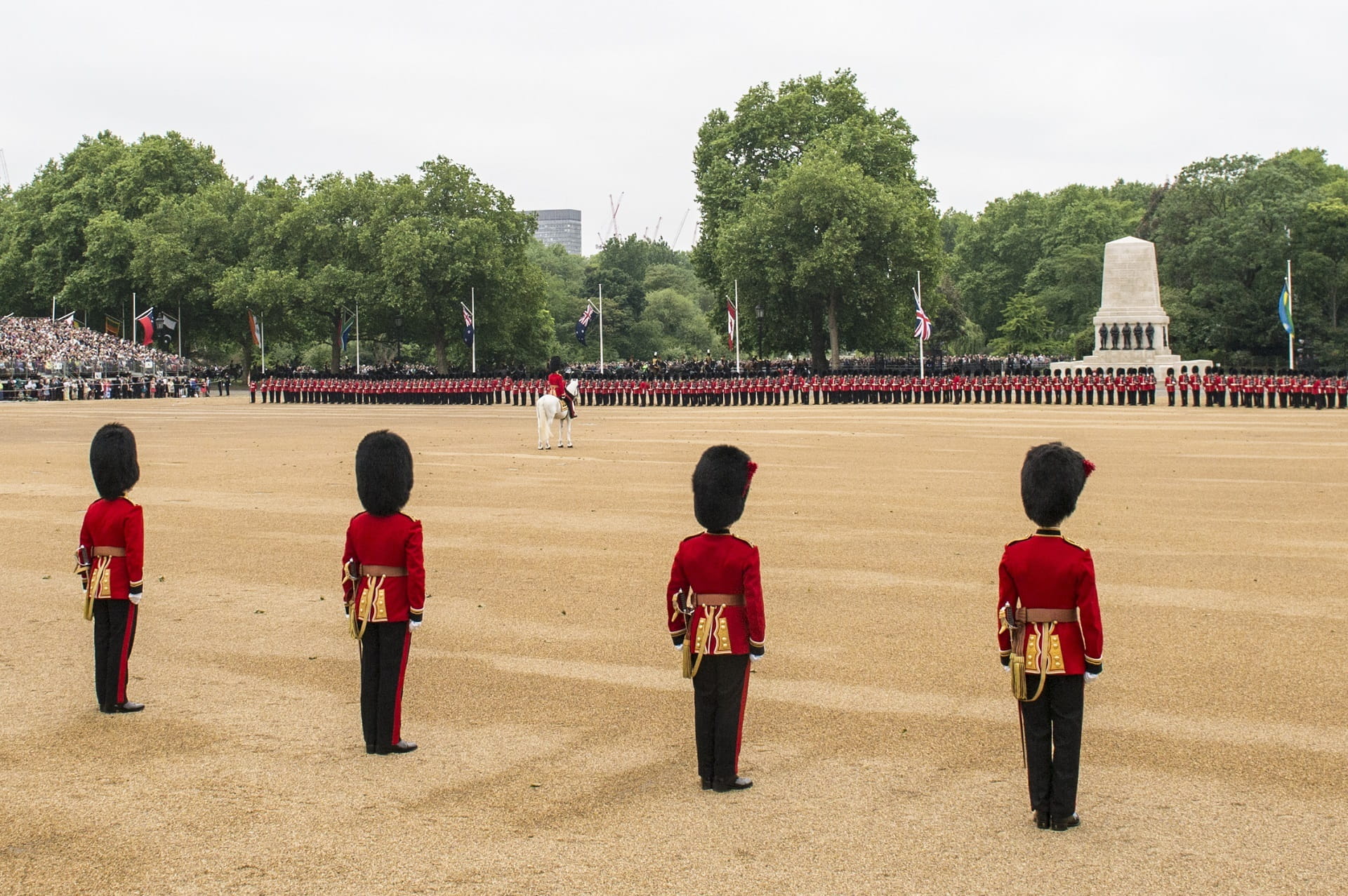 soldiers, europe, Military Parade, standing, competitive sport, Ceremony, trooping the colour, built structure, birthday, plant, queen, army, red, london, HD Wallpaper