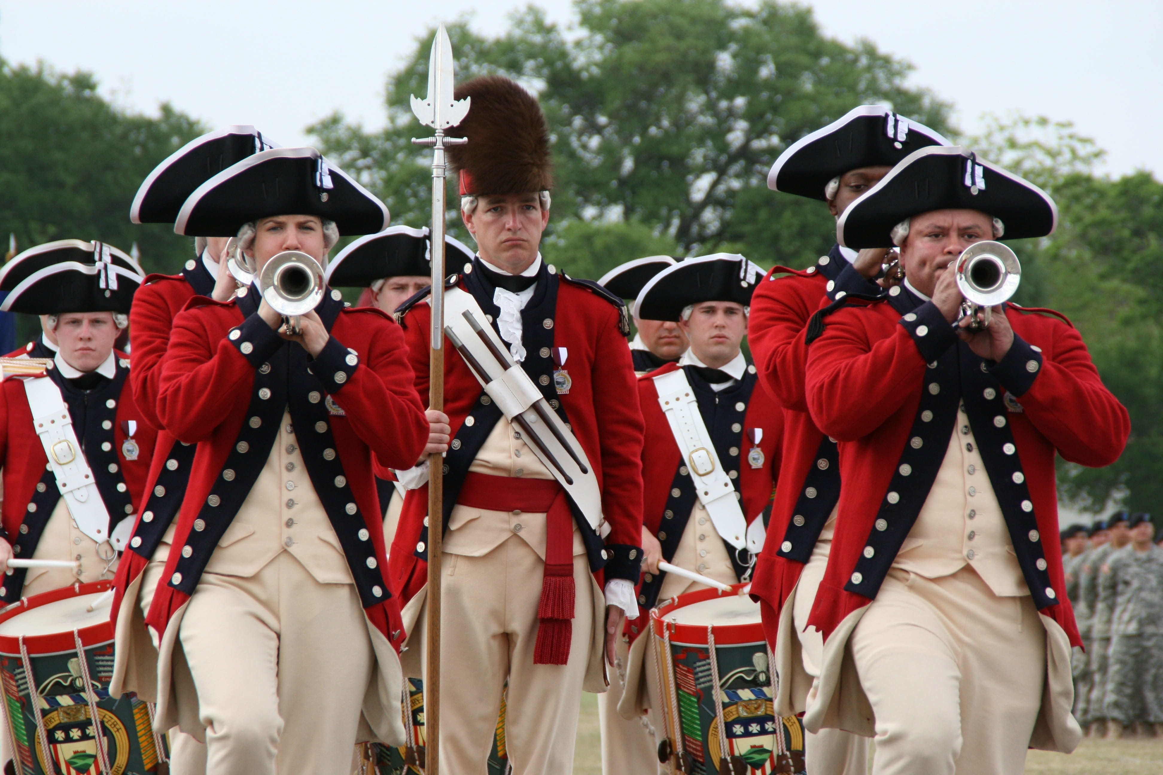 parade, musicians, armed Forces, uniform, group, waist up, playing, day, Usa, group of people, people, Military, medium group of people, historical, adult, HD Wallpaper
