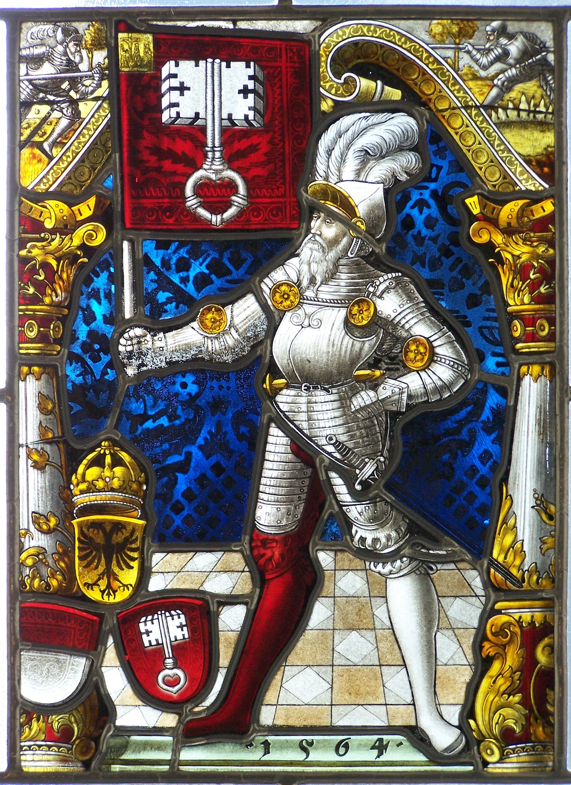 bielsko biała, creativity, day, 1080P, window glass, stained glass, male likeness, ritterruestung, architecture, text, knight, multi colored, art and craft, Phone HD Wallpaper