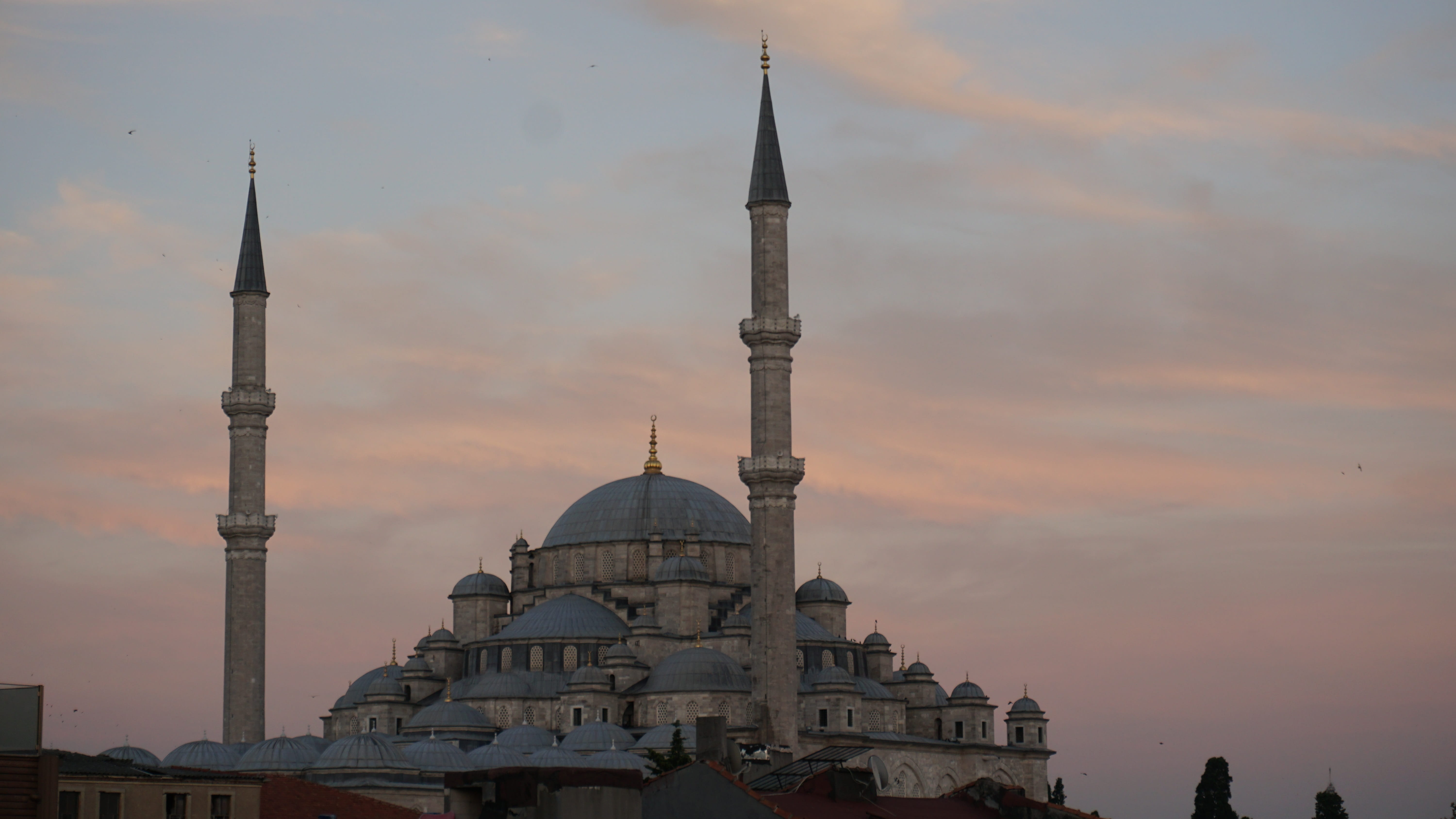 building exterior, city, travel destinations, history, sky, 5K, istanbul, belief, sunset, no people, fatih mosque, spire, masjid, religion, tourism, cloud - sky, HD Wallpaper