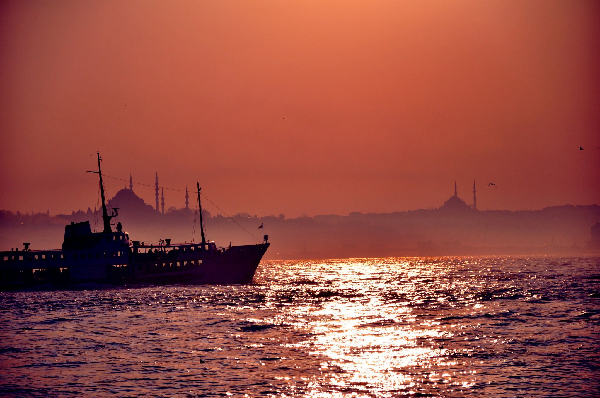 marine, passenger craft, istanbul, topkapi palace, sunset, business, sea, sailing, natural turkey, beach, no people, sky, transportation, industry, nautical vessel, HD Wallpaper